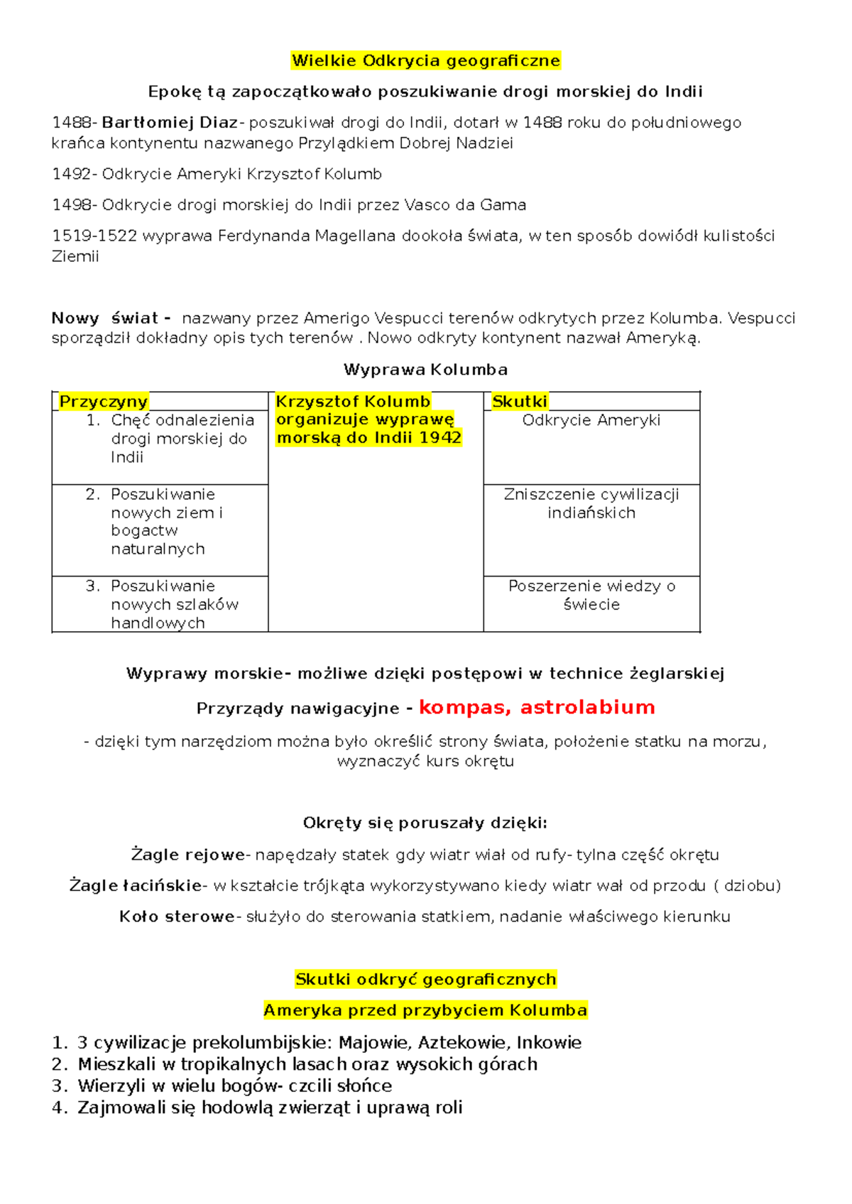 Wielkie Odkrycia Geograficzne: Historia i Skutki - Studocu