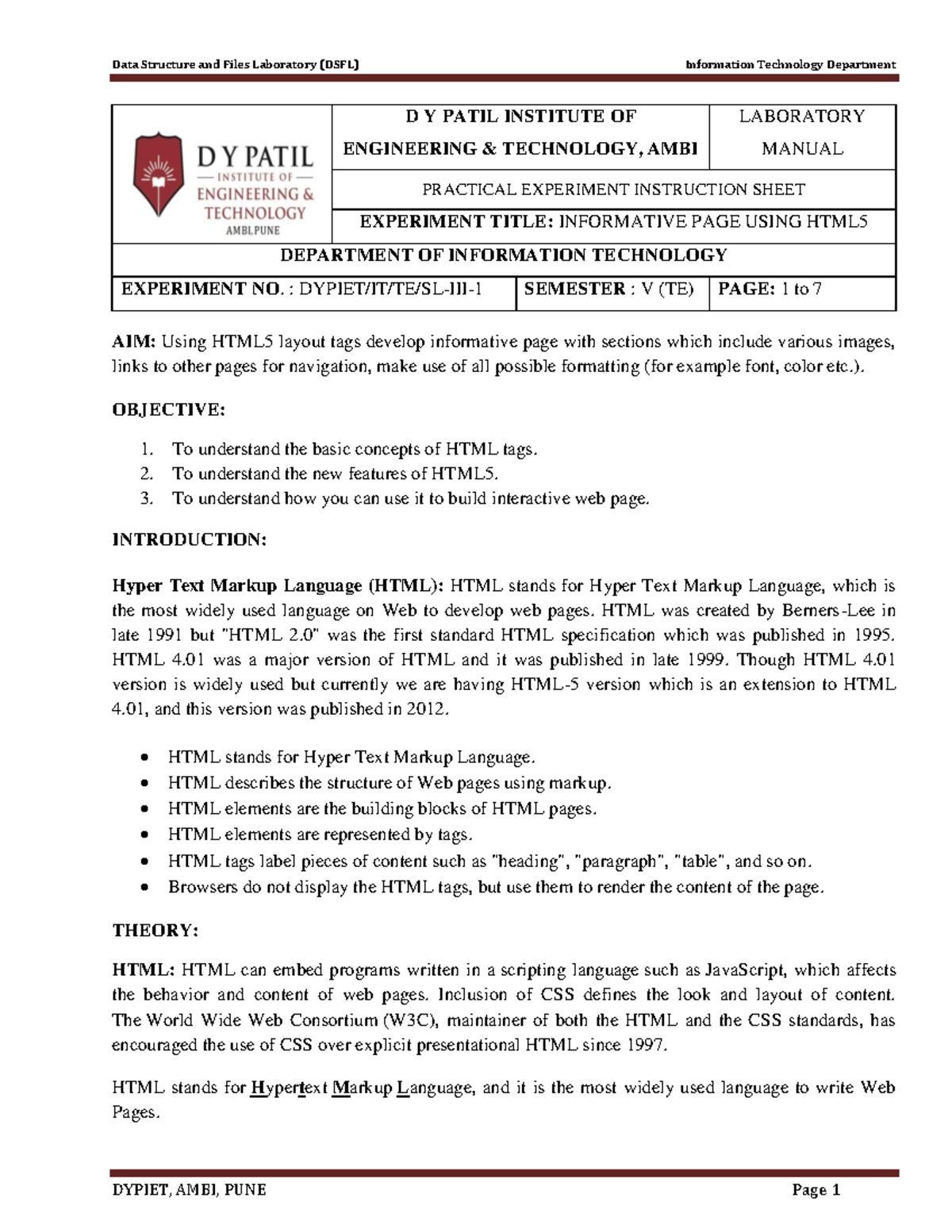 SL-III Lab Manual: Practical Experiments in HTML, CSS & PHP - Studocu