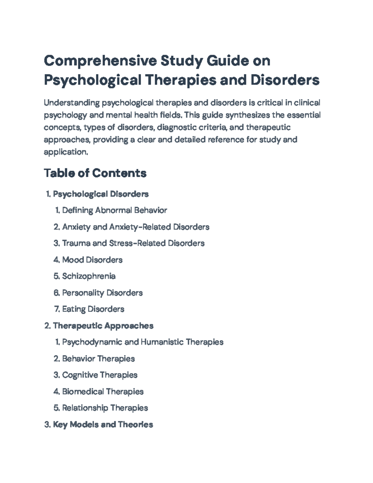 Comprehensive Study Guide: Psychological Therapies & Disorders ...