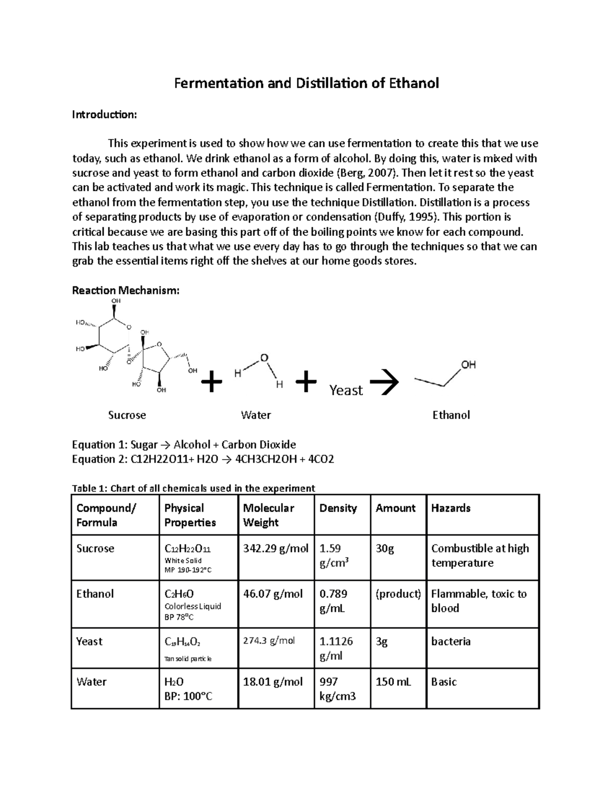 Lab 4 Write-Up: Ethanol Fermentation and Distillation Experiment - Studocu