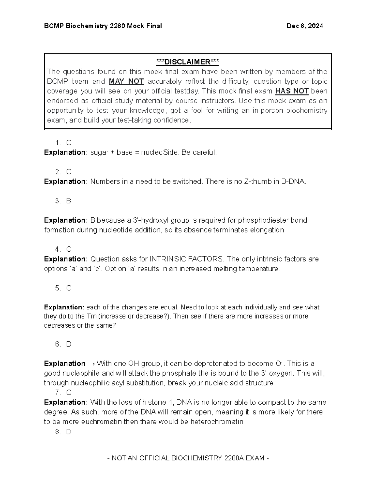 2024 BCMP Mock Final Answers - to send - DISCLAIMER The questions found ...