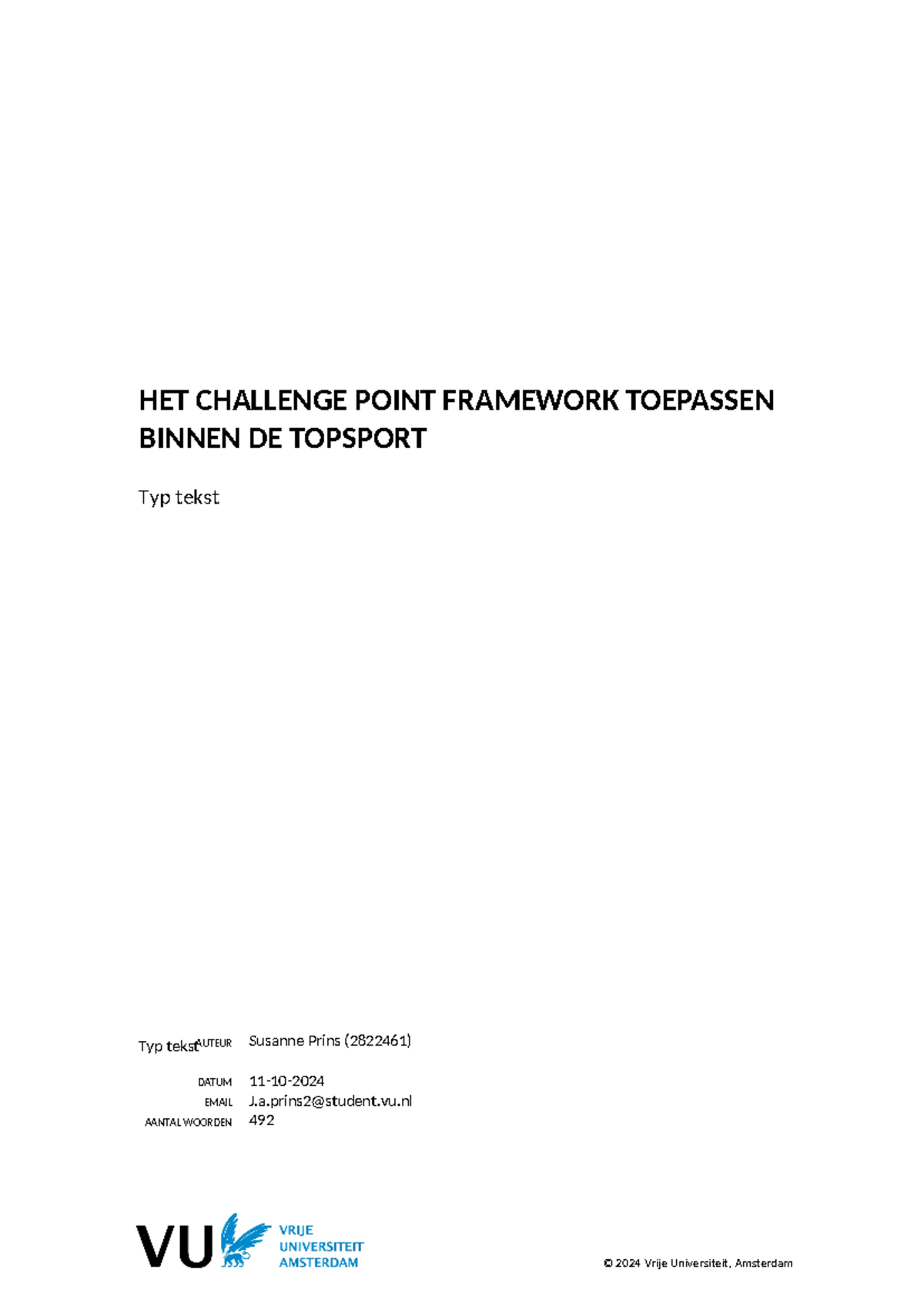 HET CHALLENGE POINT FRAMEWORK IN DE TOPSPORT - MLO Schrijfopdracht ...