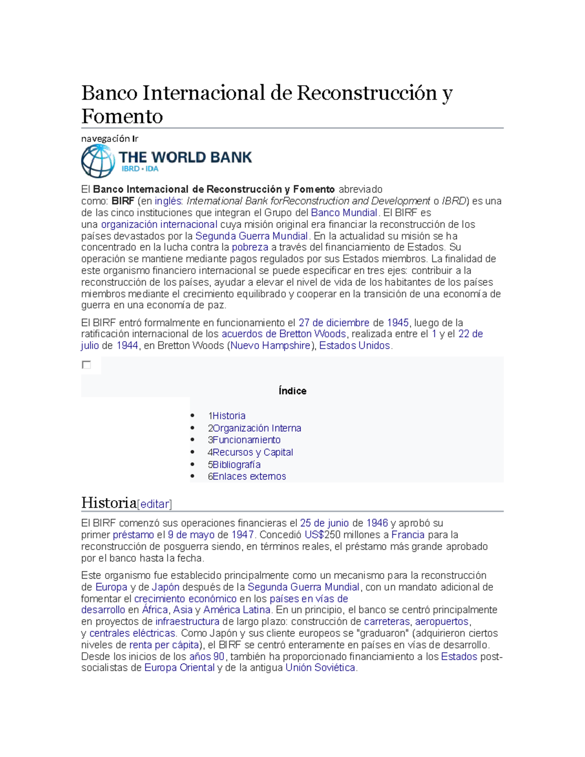 BIRF: Historia y Funciones del Banco Internacional de Reconstrucción ...