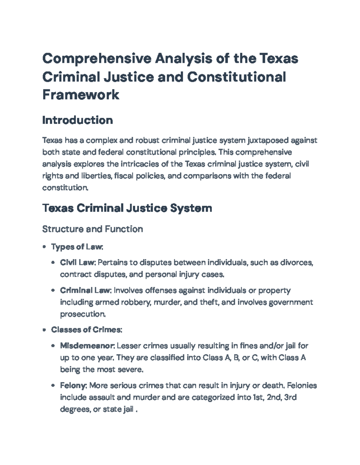 Analysis of Texas Criminal Justice System & Constitutional Framework ...