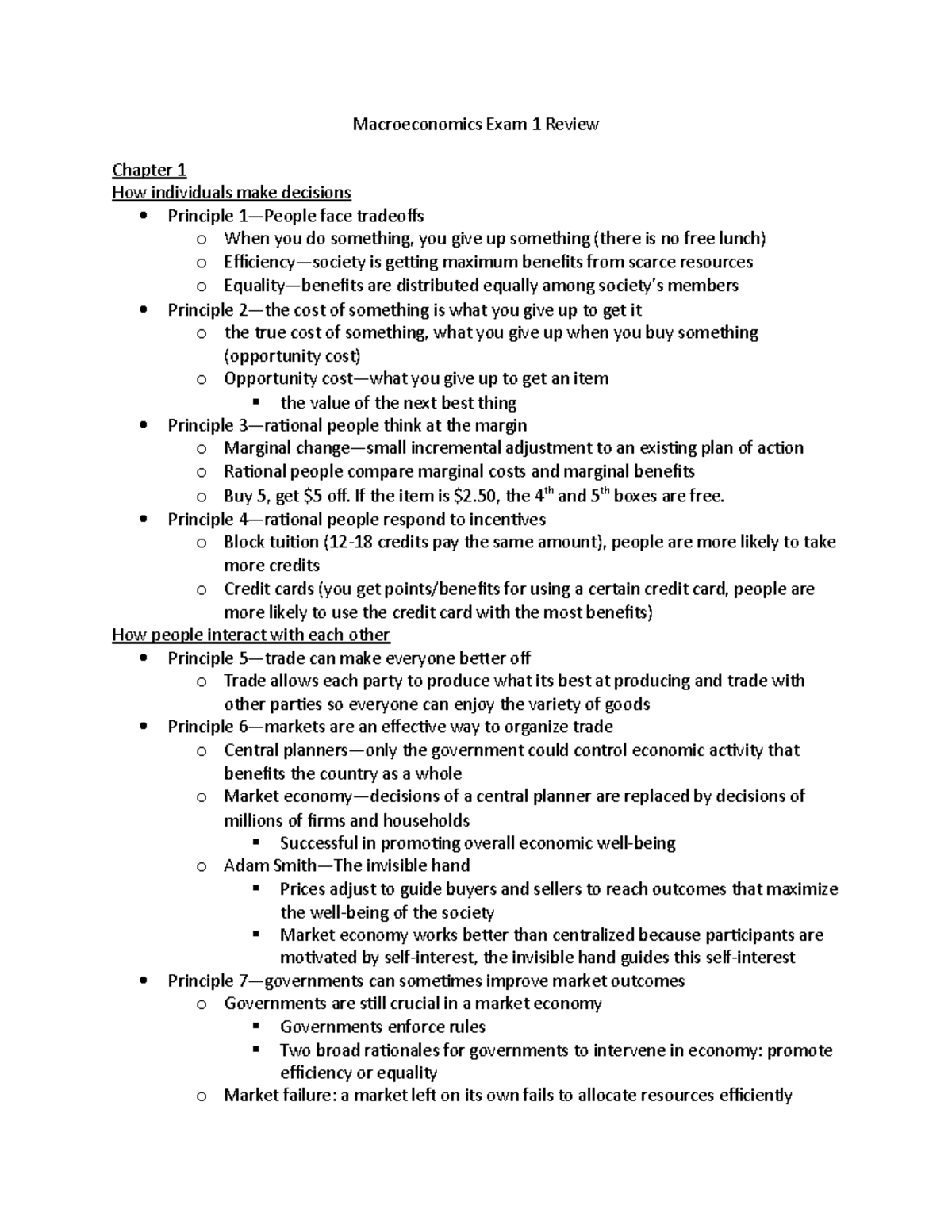 Macroeconomics Exam 1 Review: Key Principles and Economic Models - Studocu