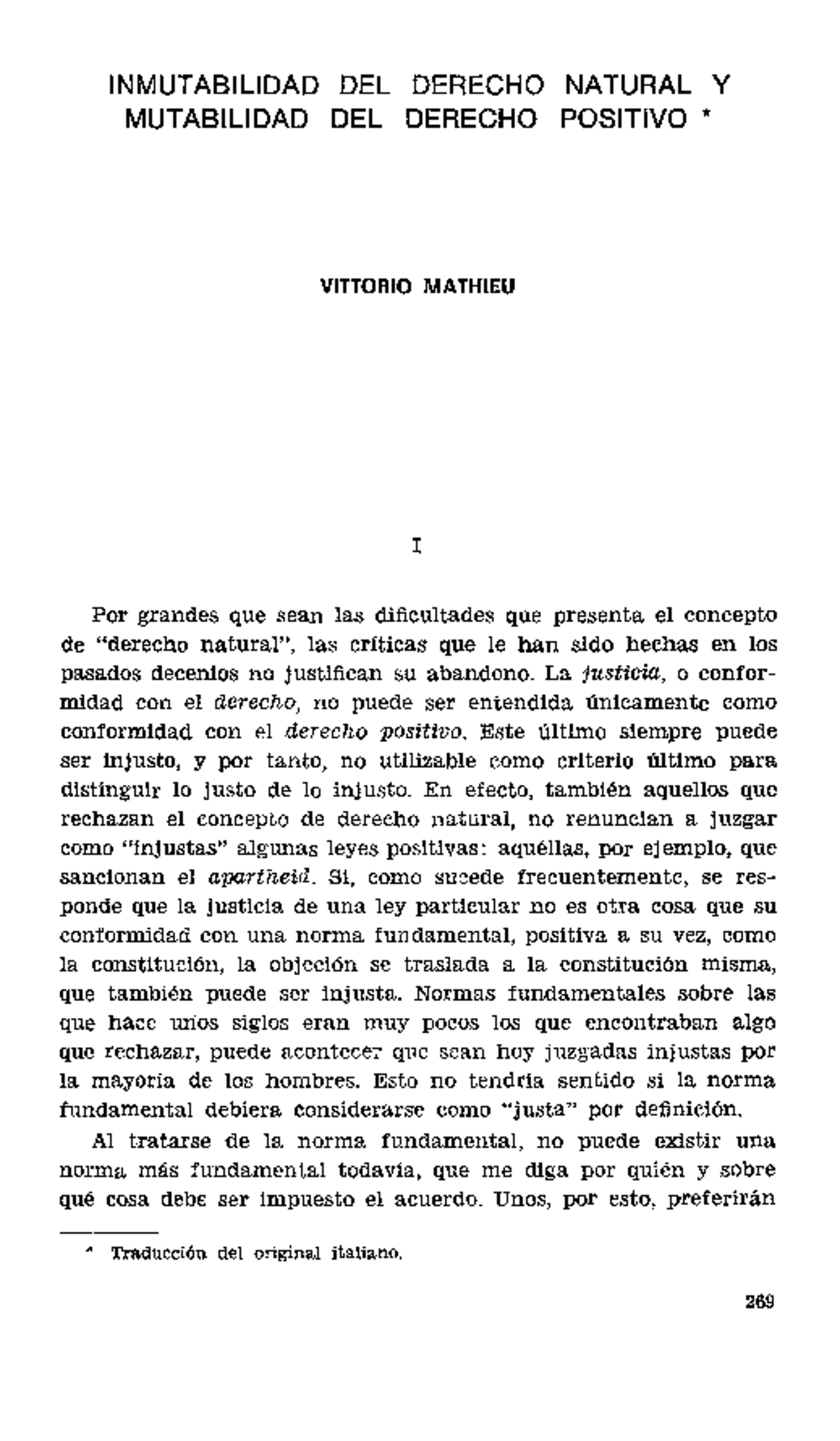 Inmutabilidad y Mutabilidad del Derecho Natural y Positivo - V. Mathieu ...