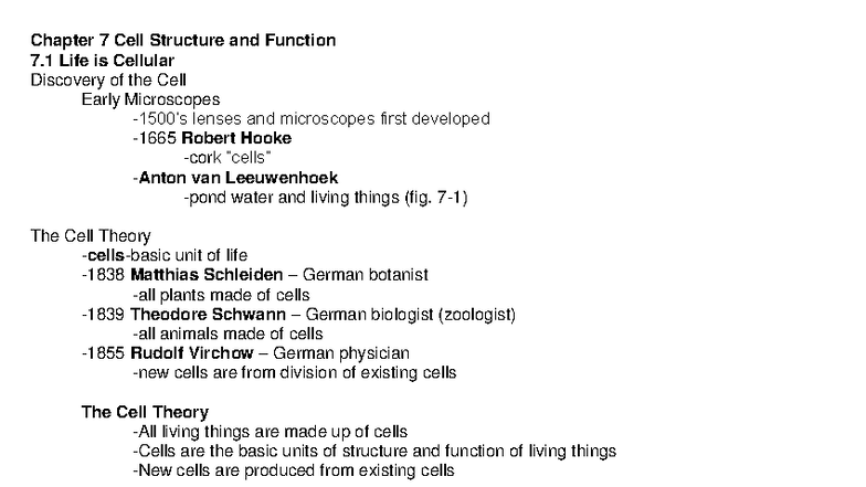 Chapter 7.1 Cell Structure & Function Notes (Biology) - Studocu