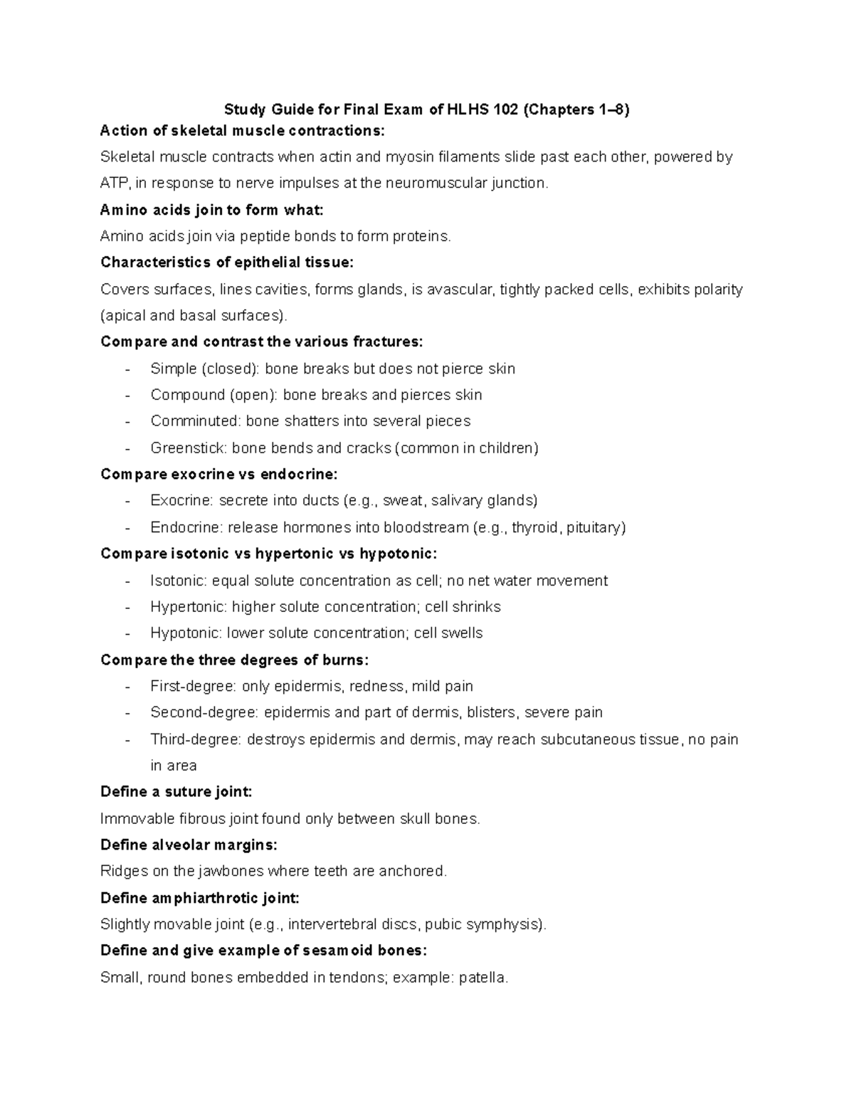 HLHS 102 Final Exam Study Guide: Key Concepts from Chapters 1-8 - Studocu