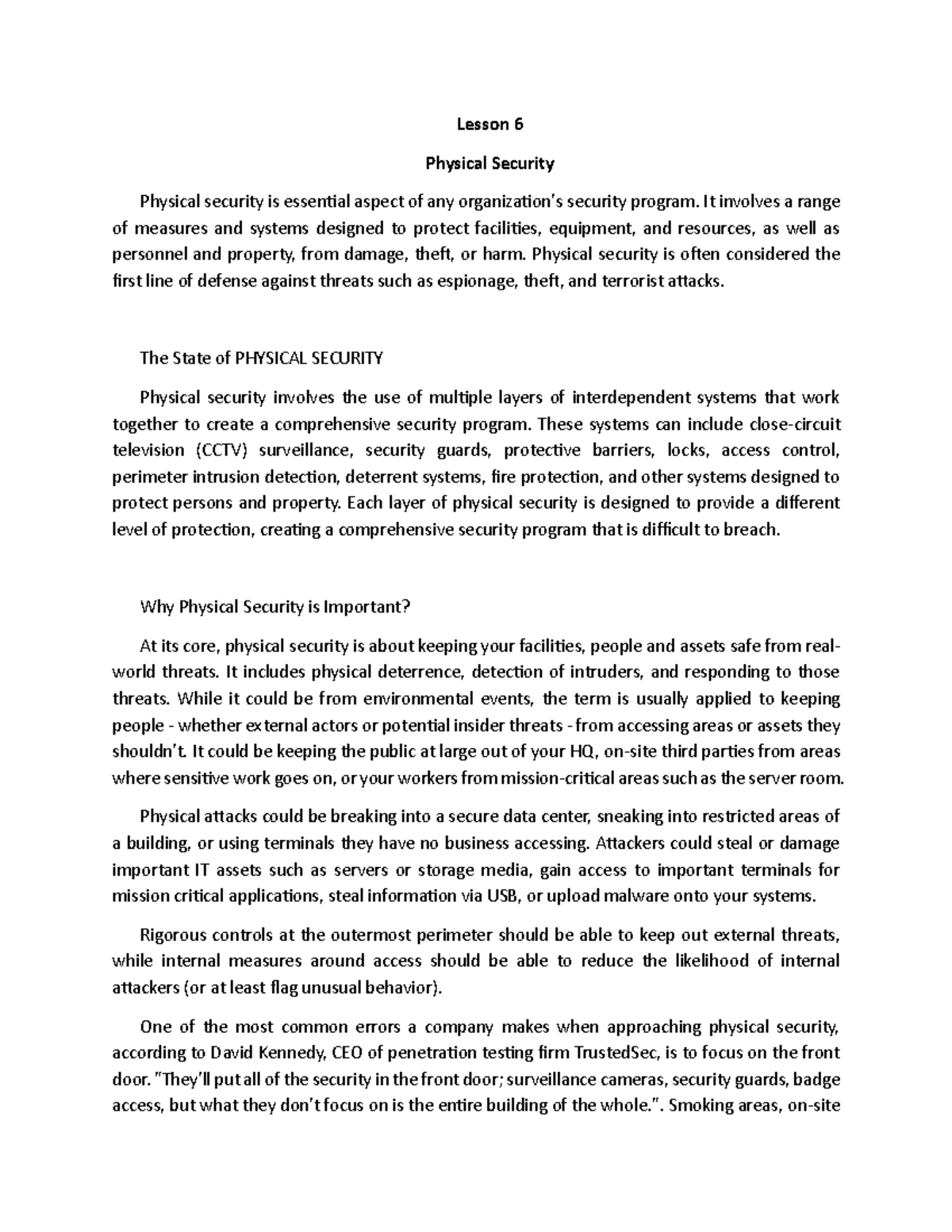 Lesson 6: Comprehensive Overview of Physical Security Measures - Studocu