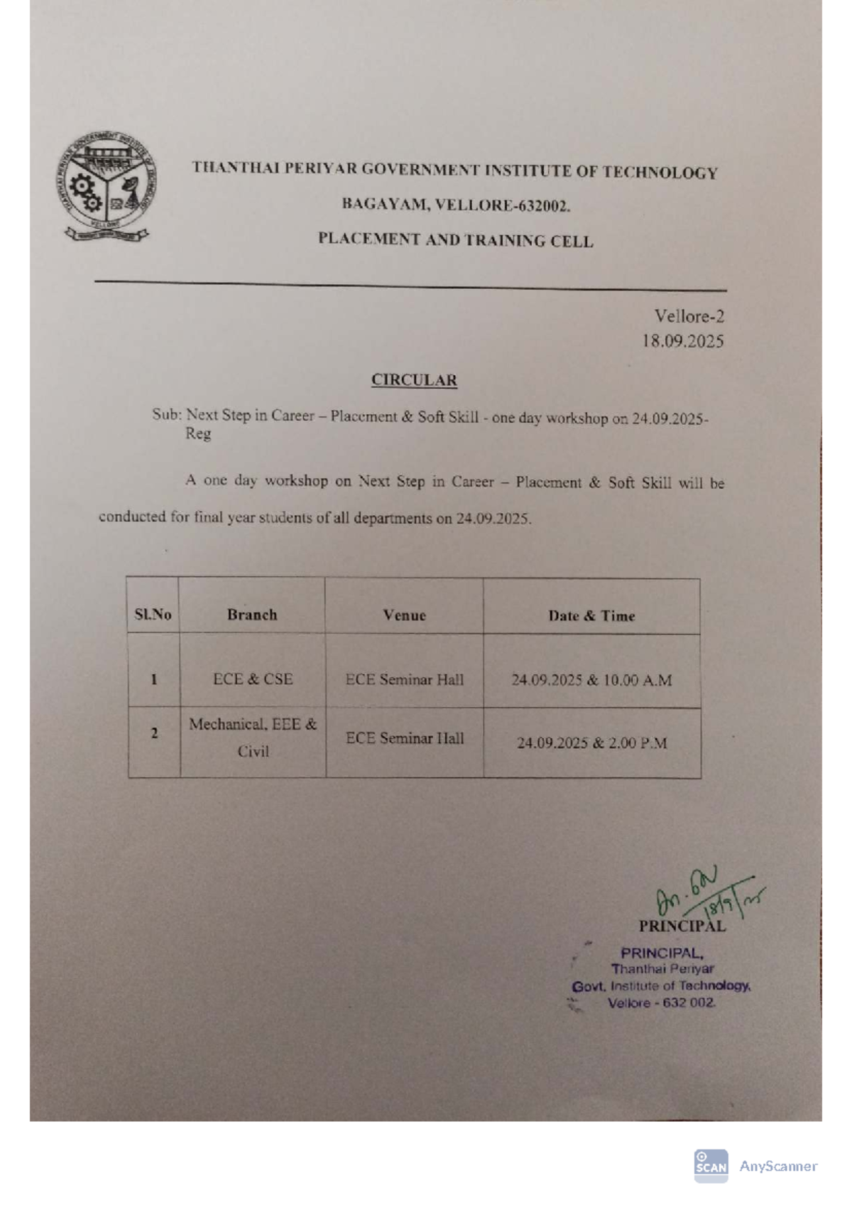 Placement Training Circular - Soft Skill Workshop for Final Year ...