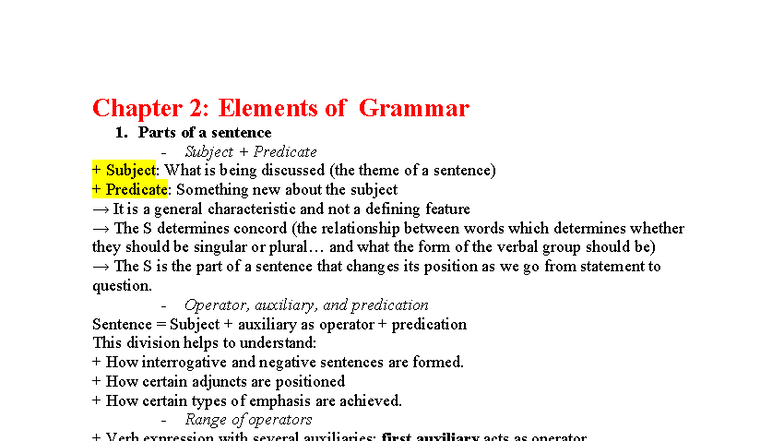 Chapter 2: Elements of Grammar (ENG 101) - Key Concepts and Structures ...