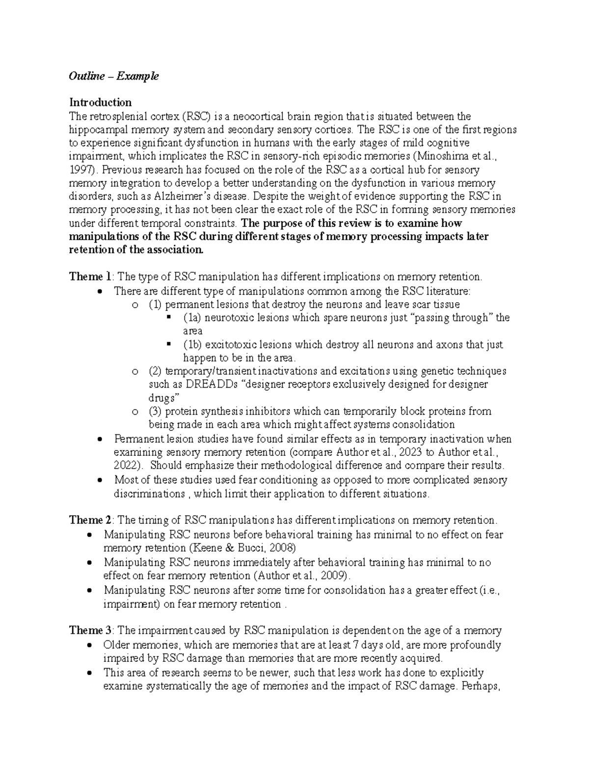 Literature Review Outline Example - Outline – Example Introduction The ...