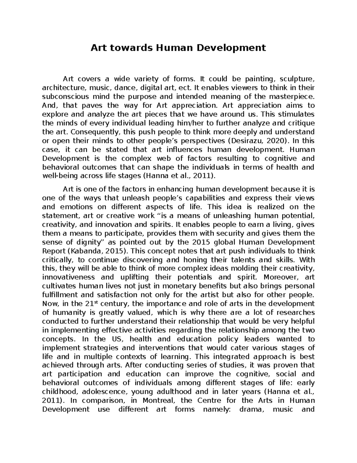 Art's Impact on Human Development: Insights from GEC-AA Course - Studocu