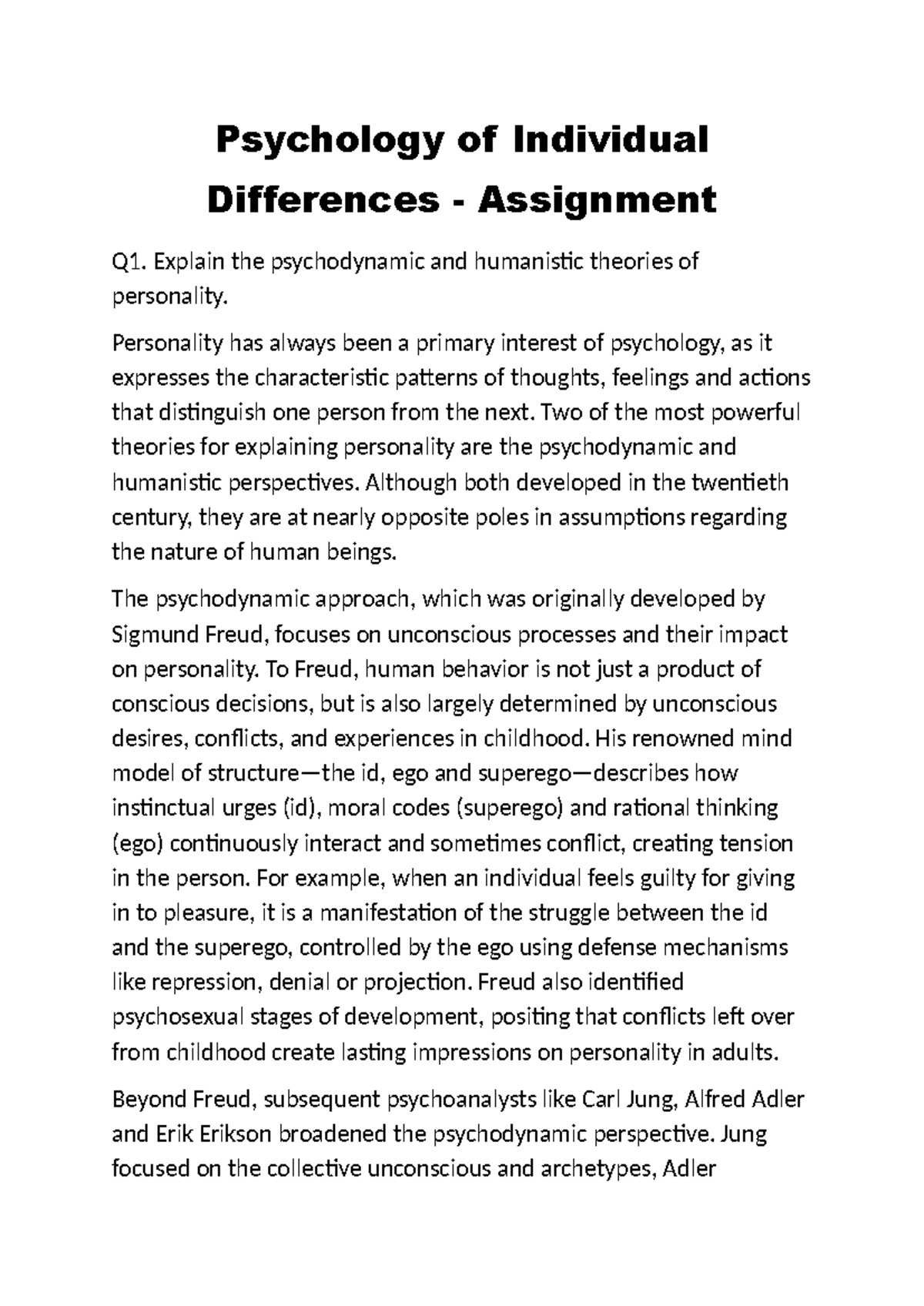 Psychology of Individual Differences: Theories of Personality and ...