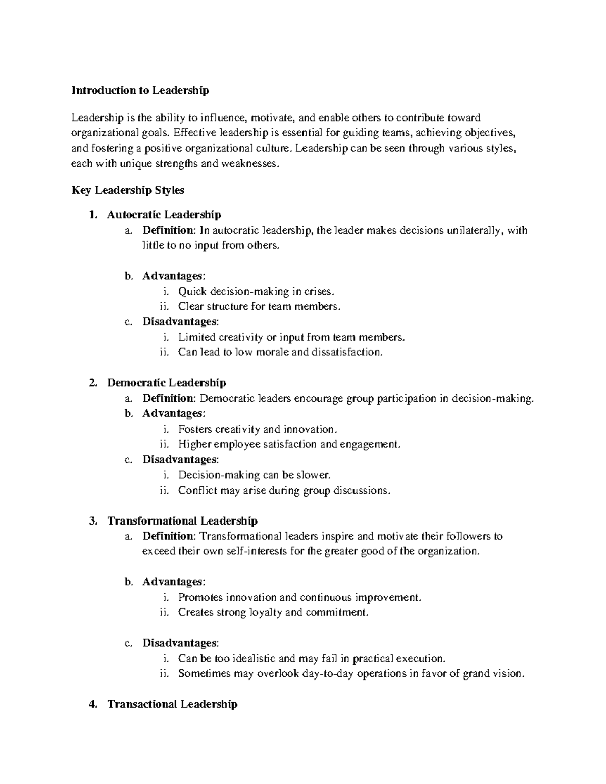 Introduction-to-Leadership - Introduction to Leadership Leadership is ...