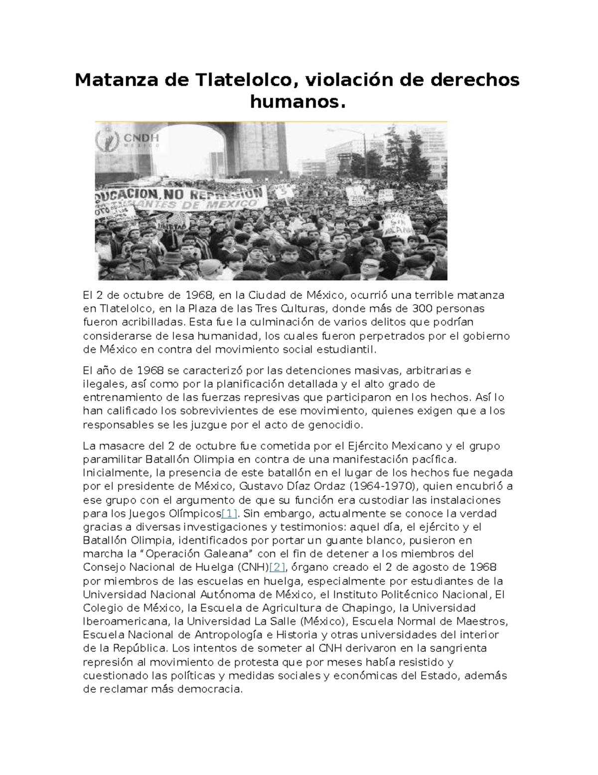 CASO DE Violación de Derechos Humanos: Matanza de Tlatelolco 1968 - Studocu