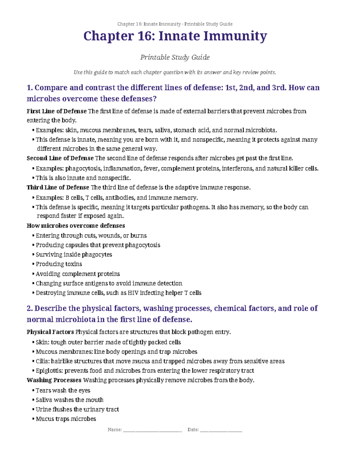 Chapter 16: Innate Immunity - Study Guide - Studocu