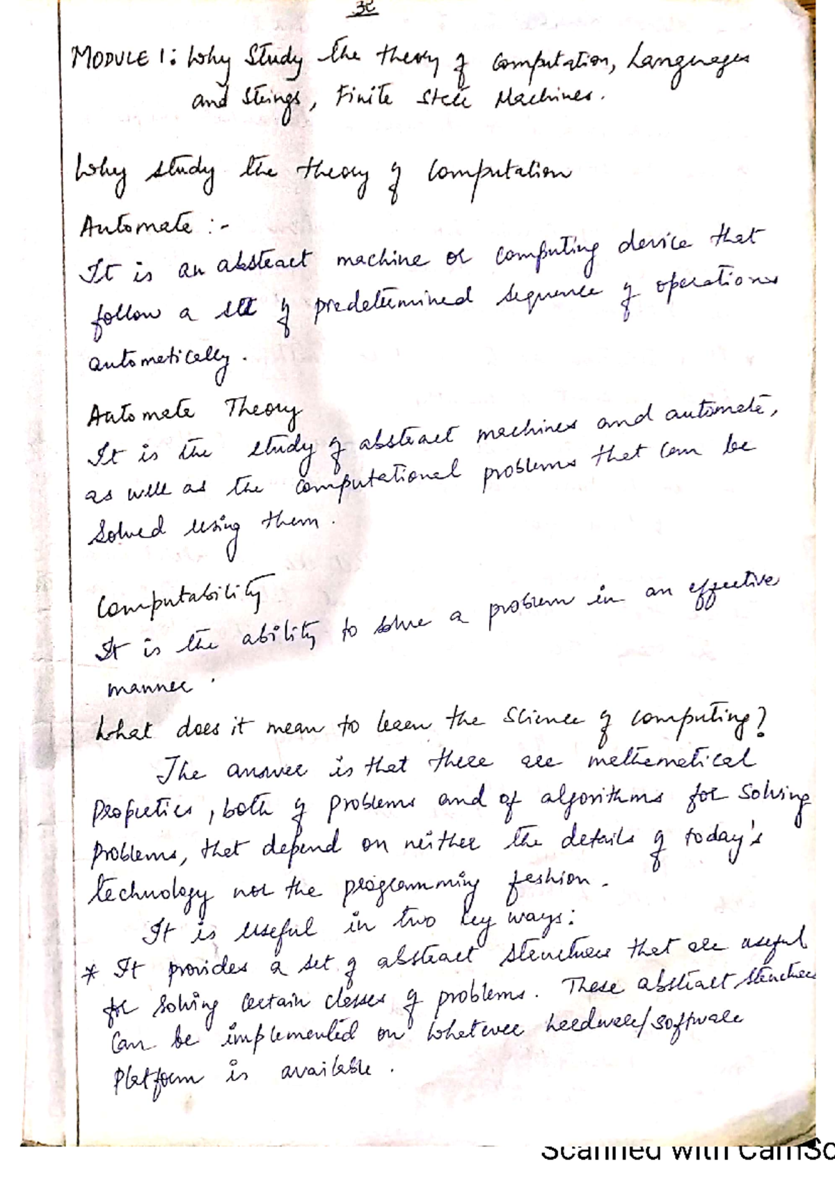 ATC M1 Theory of Computation: Comprehensive Notes on Concepts - Studocu