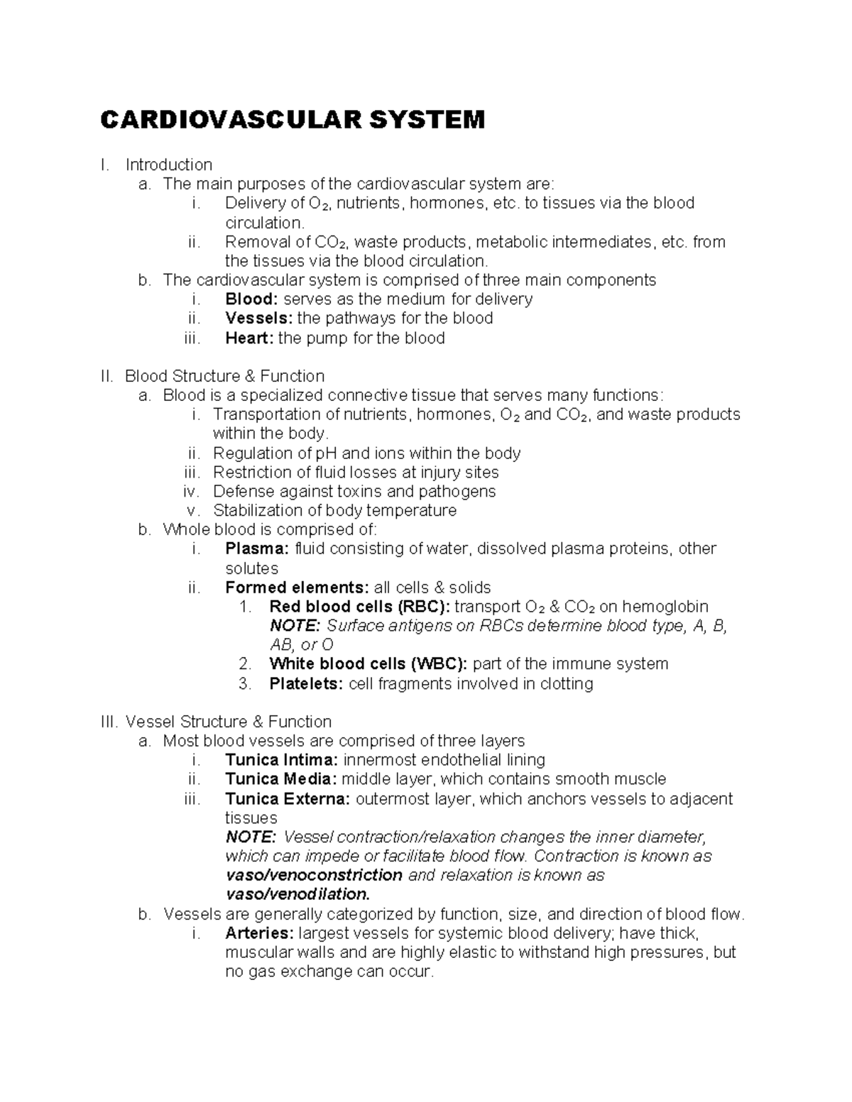 CARDIOVASCULAR SYSTEM I: Structure, Function, and Dynamics Overview ...