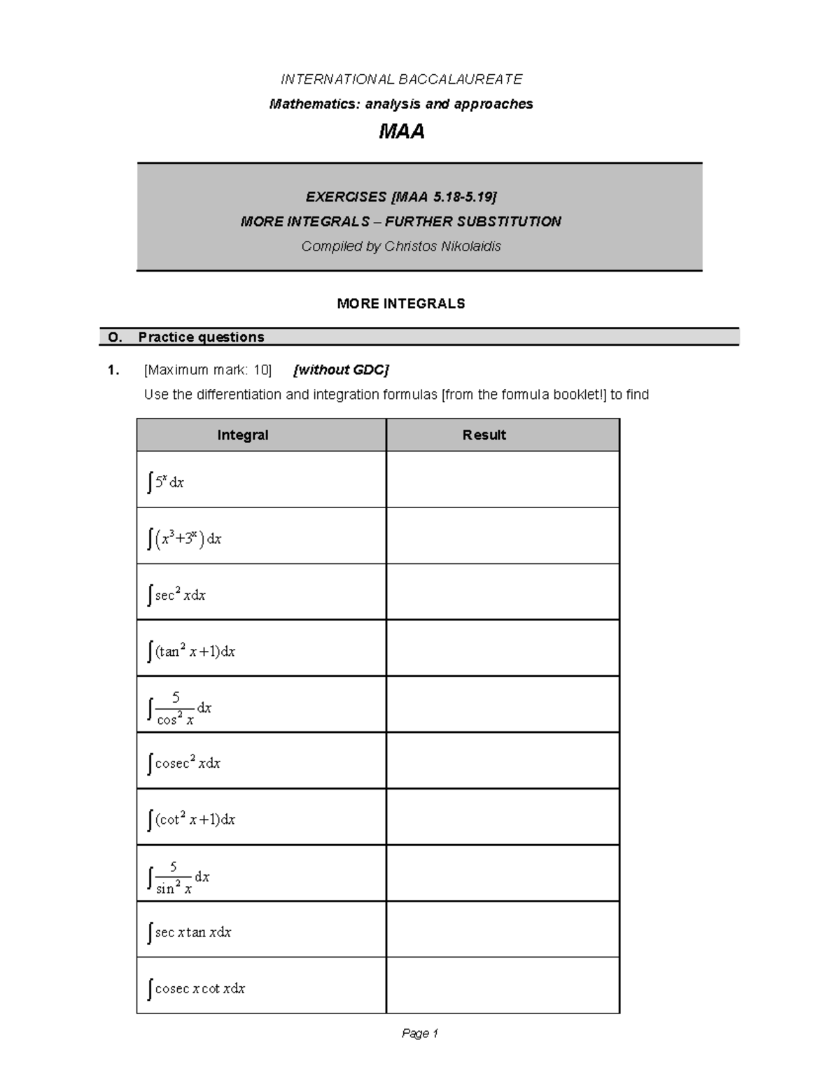 MAA Final Exam: More Integrals & Further Substitution Practice - Studocu