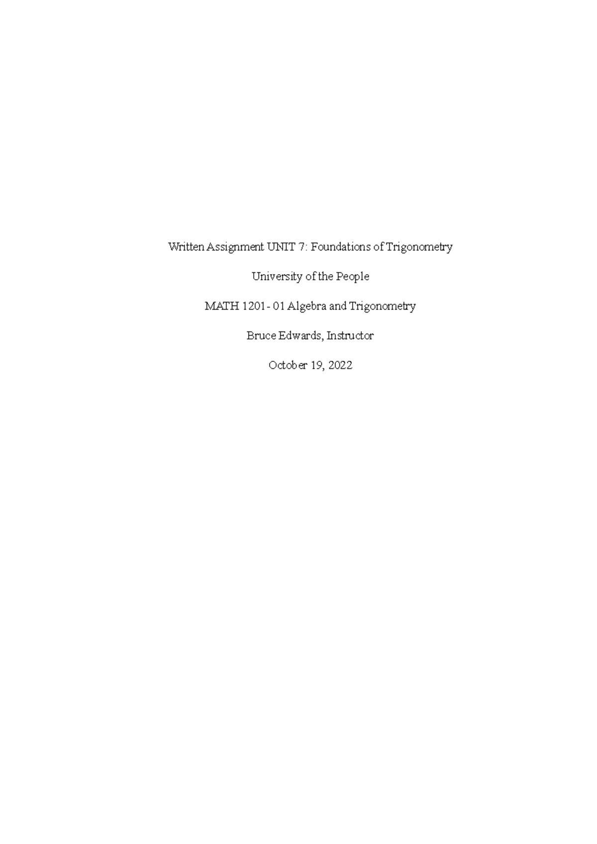 WA W7 MATH1201 01 - Written Assignment Unit 7 - Written Assignment UNIT ...