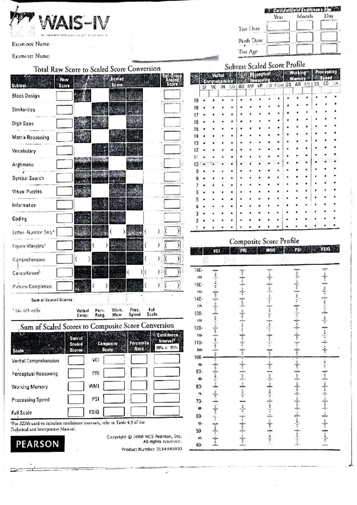 WAIS IV Intelligence Test Analysis and Scoring Guide - Studocu