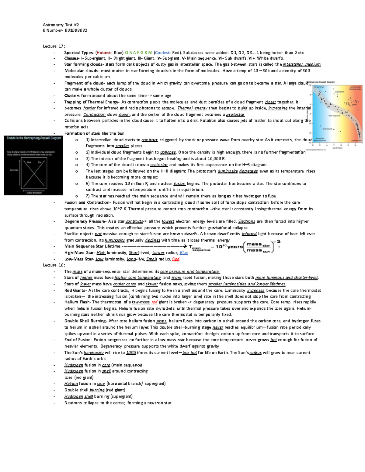 Astronomy Test B B01008082 Exam 3 Cheat Sheet: Stellar Evolution ...