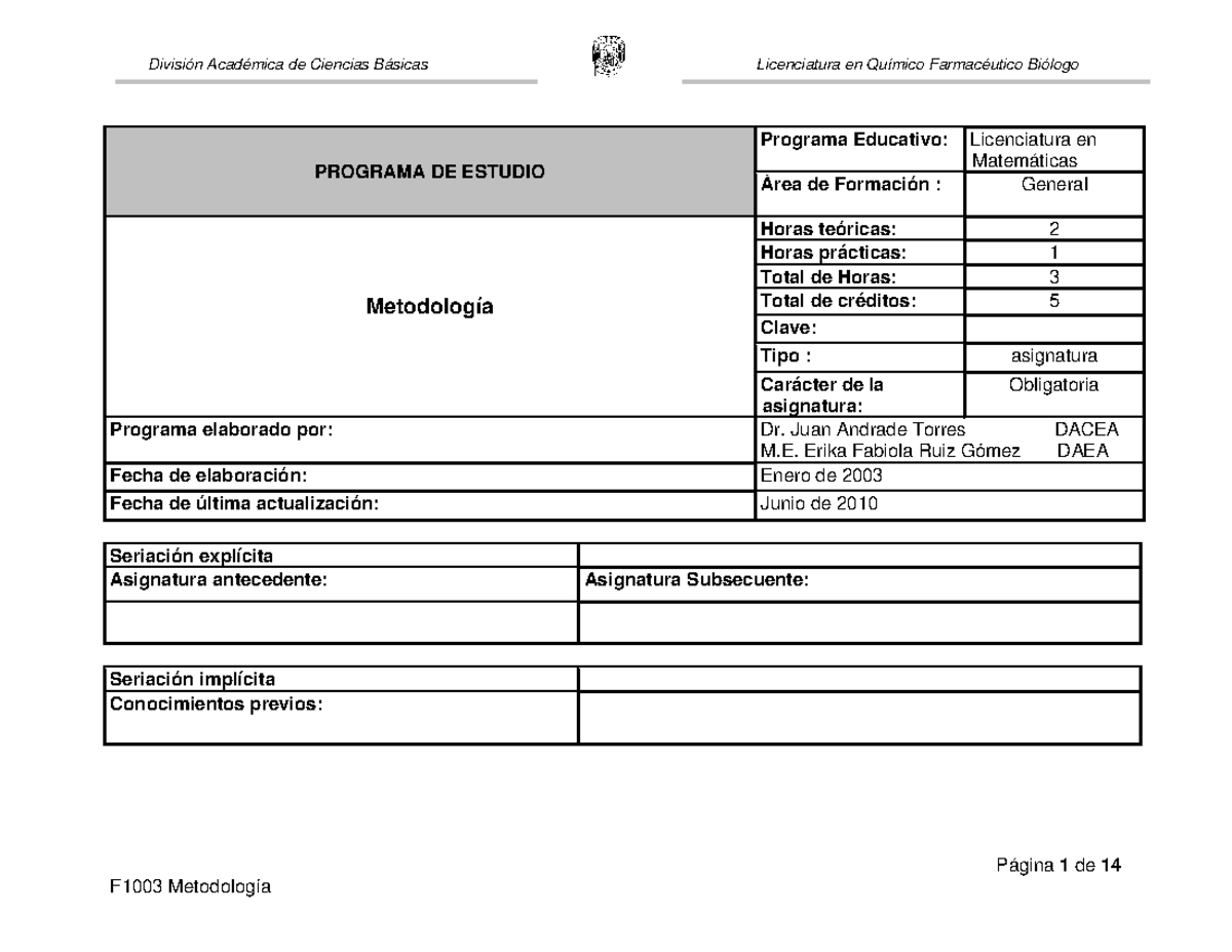 F1003 - Metodología en Investigación para Químico Farmacéutico Biólogo ...