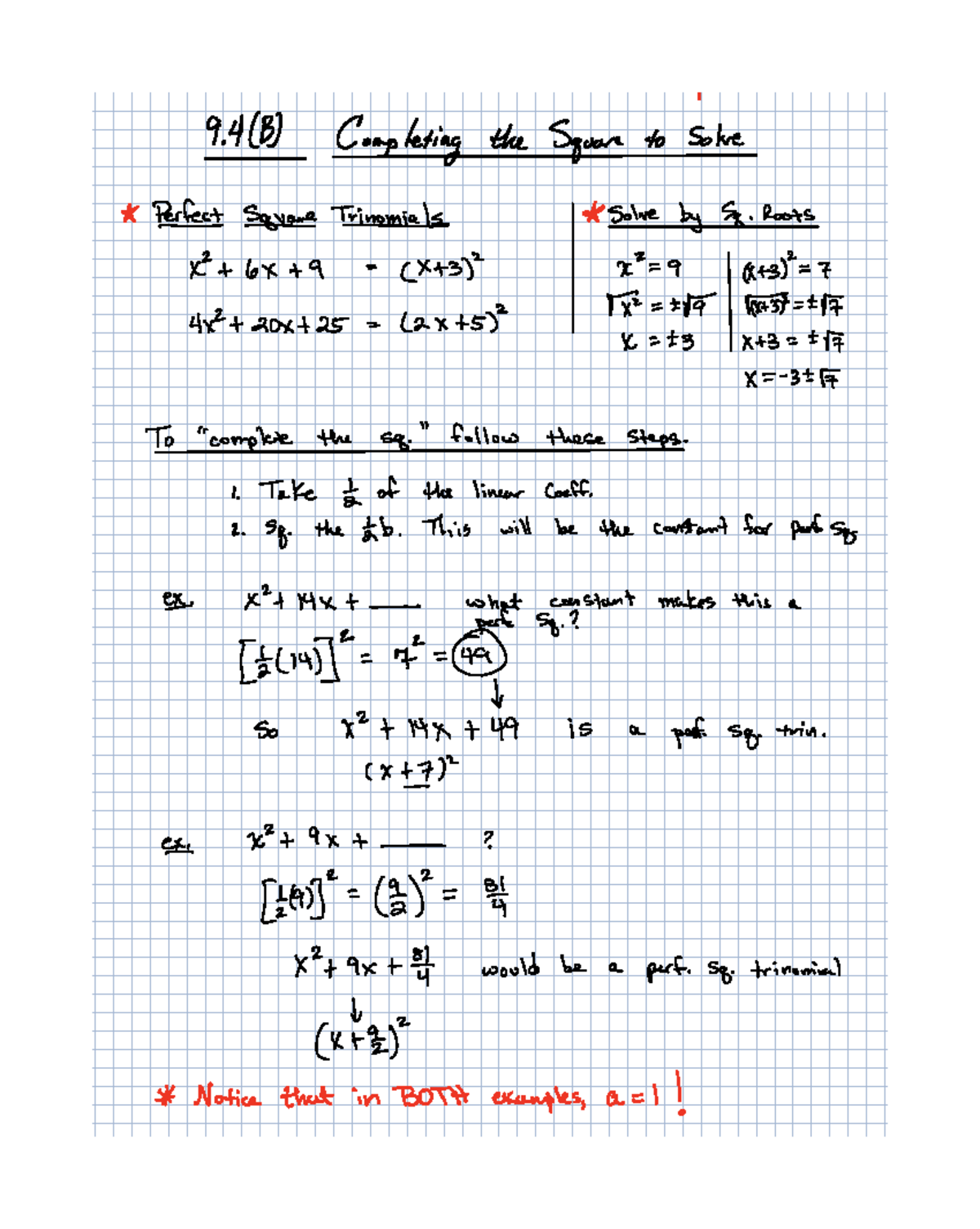 AA1 - 9.4 (B) - Completing the Square: Solving Trinomials - Studocu