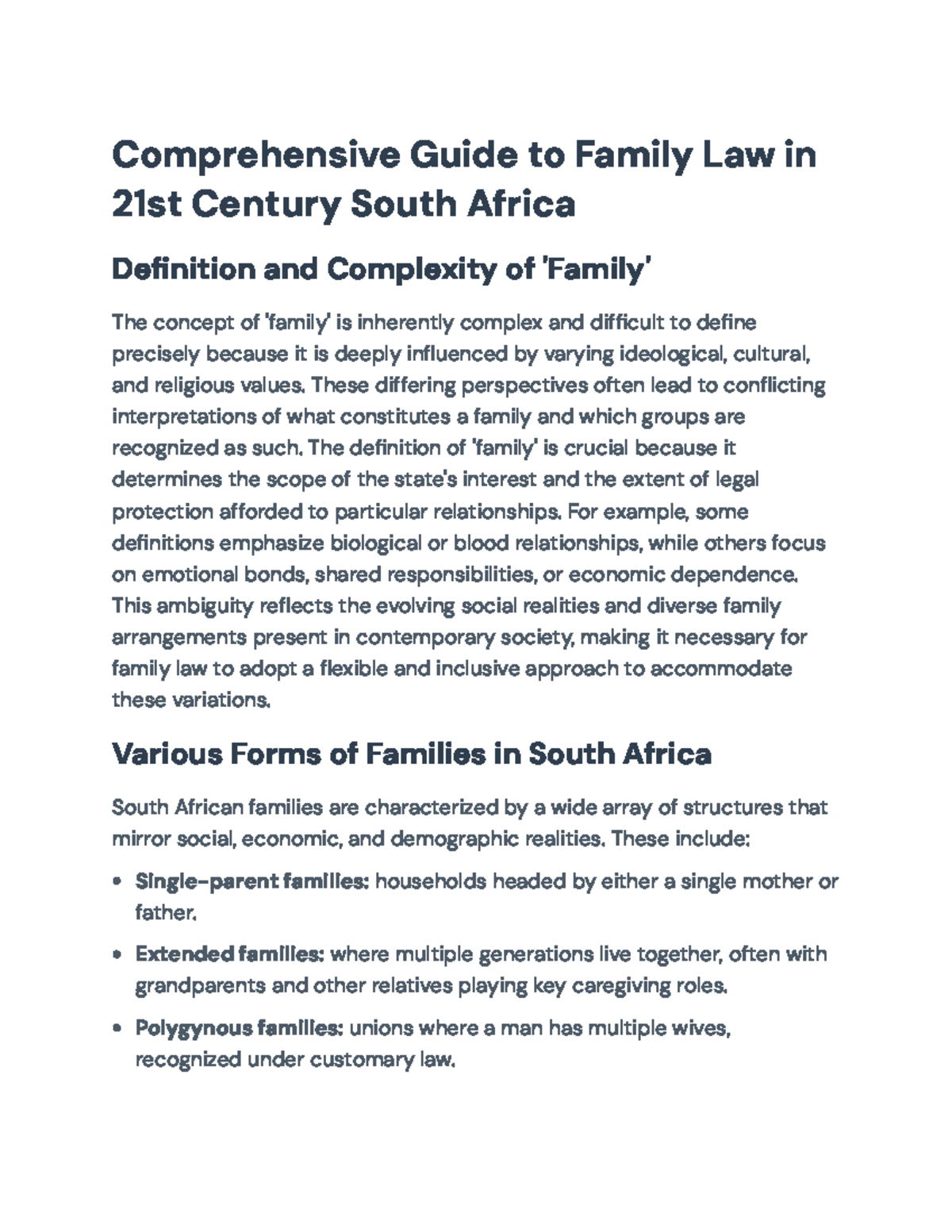 Comprehensive Overview of Family Law in 21st Century South Africa - Studocu