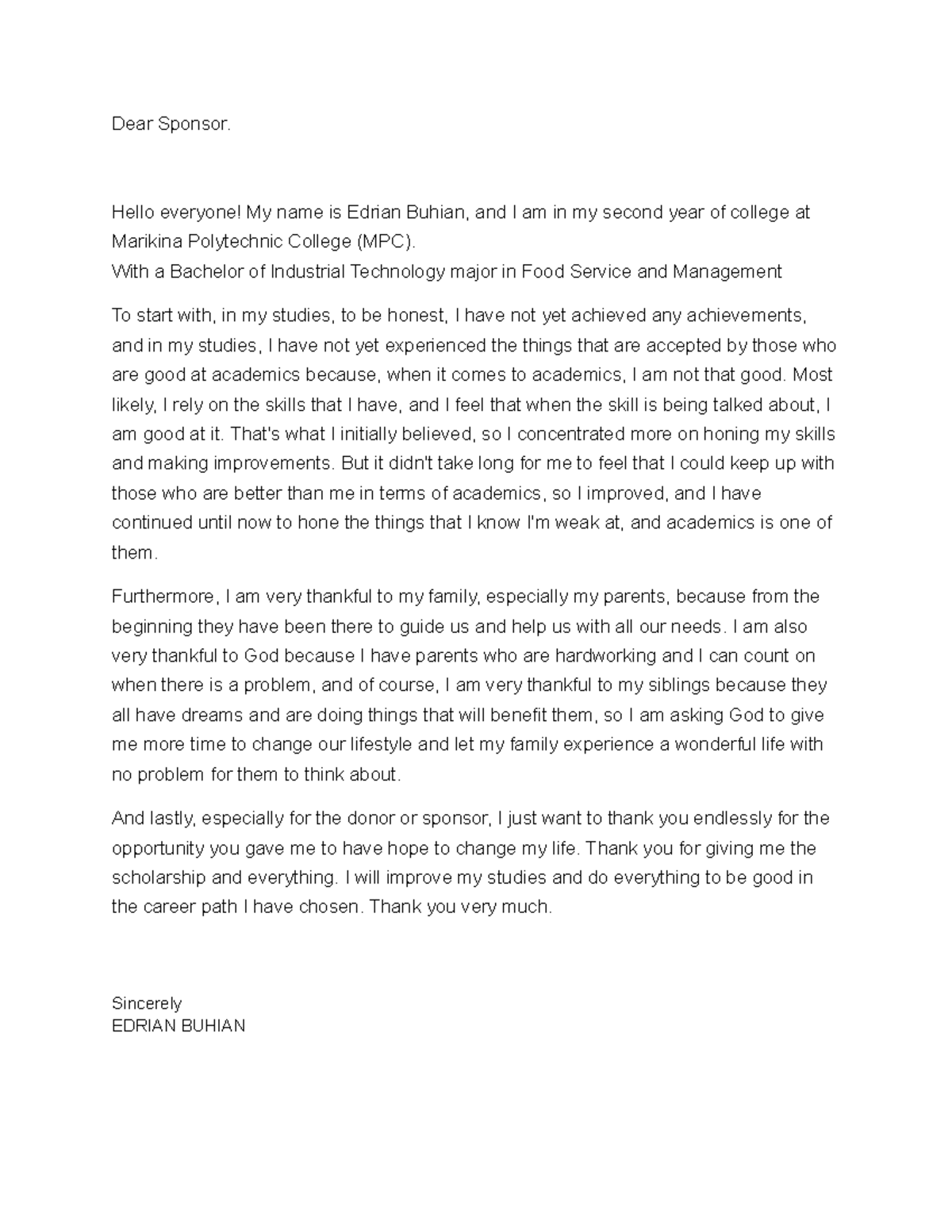 APR Letter - N/A - Dear Sponsor. Hello everyone! My name is Edrian ...