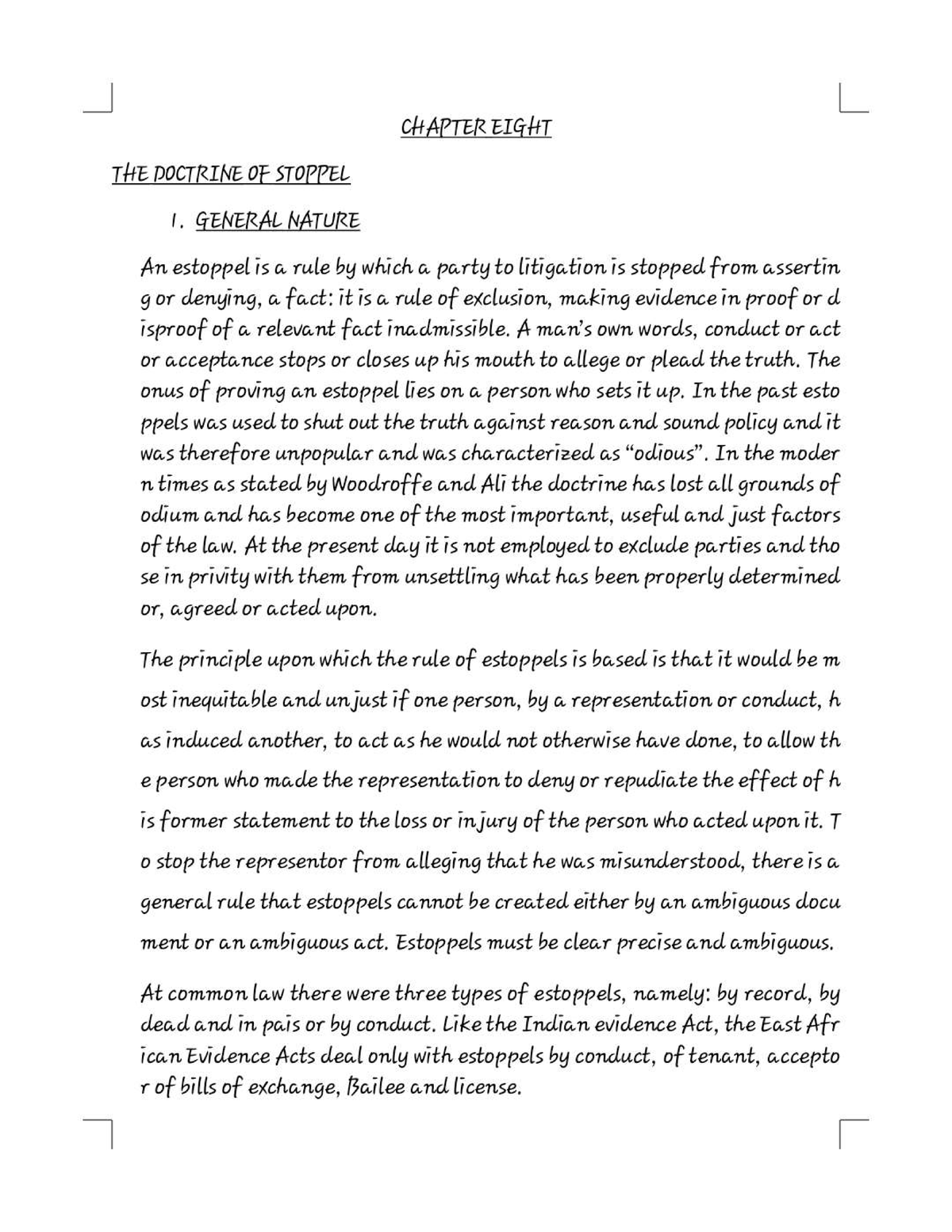 Evidence Notes - Chapter 8: The Doctrine of Estoppel (PHO 101) - Studocu