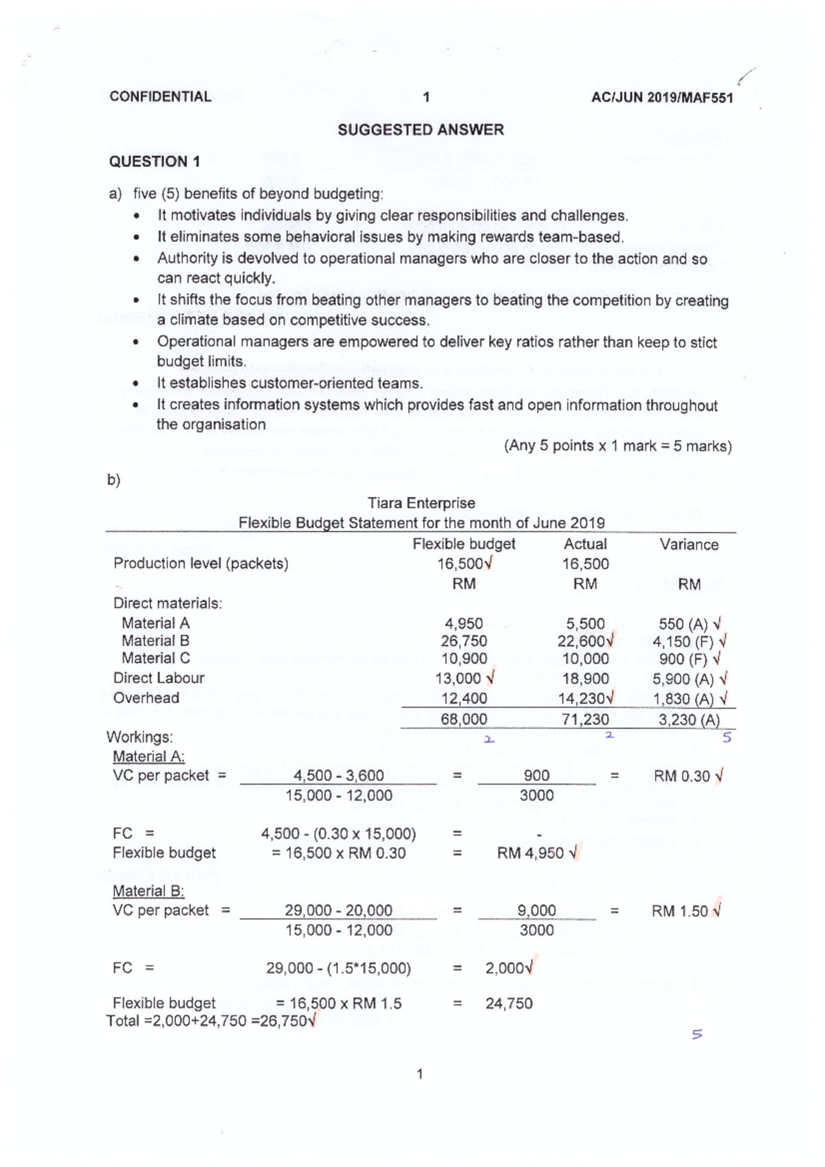 maf551 answer scheme - Management Accounting - Studocu