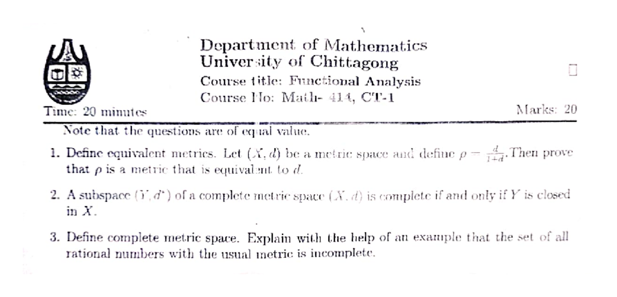 CT Questions for Functional Analysis & Rings and Modules (Course No ...