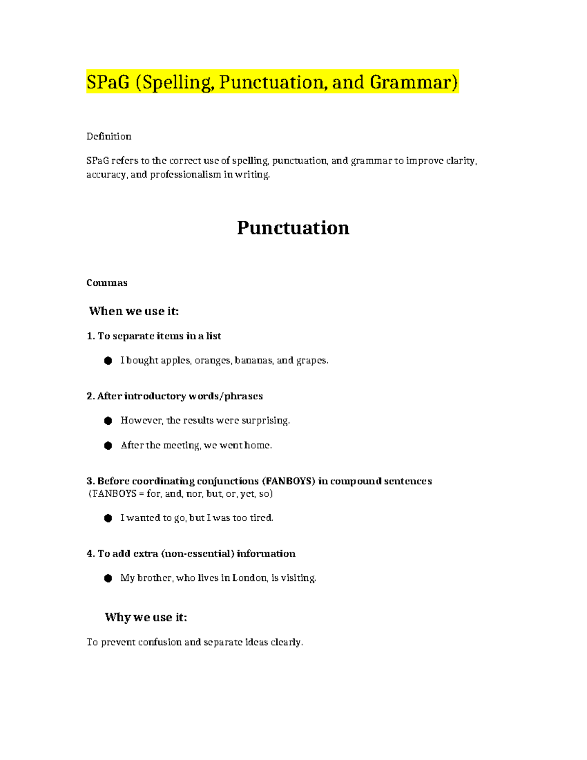 SPaG (Spelling, Punctuation, and Grammar) Explanation Guide - Studocu
