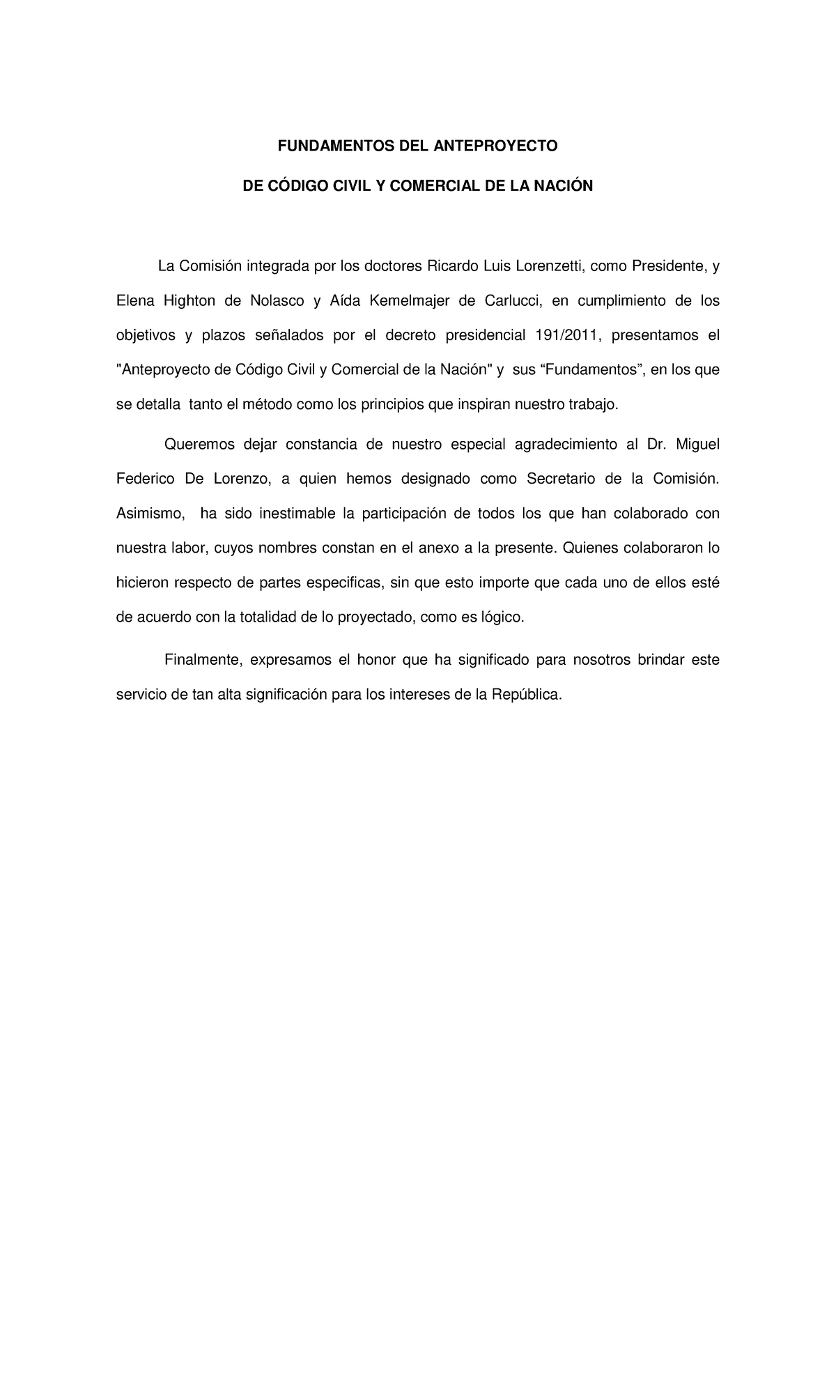Fundamentos del Anteproyecto de Código Civil y Comercial (CCCN) - Studocu