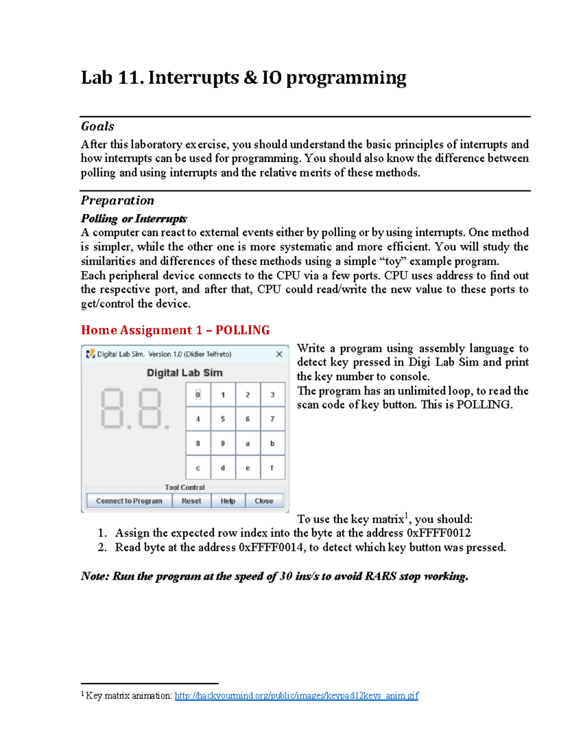 Lab11 Riscv ICT - aaa - Lab 11. Interrupts & IO programming Goals After ...