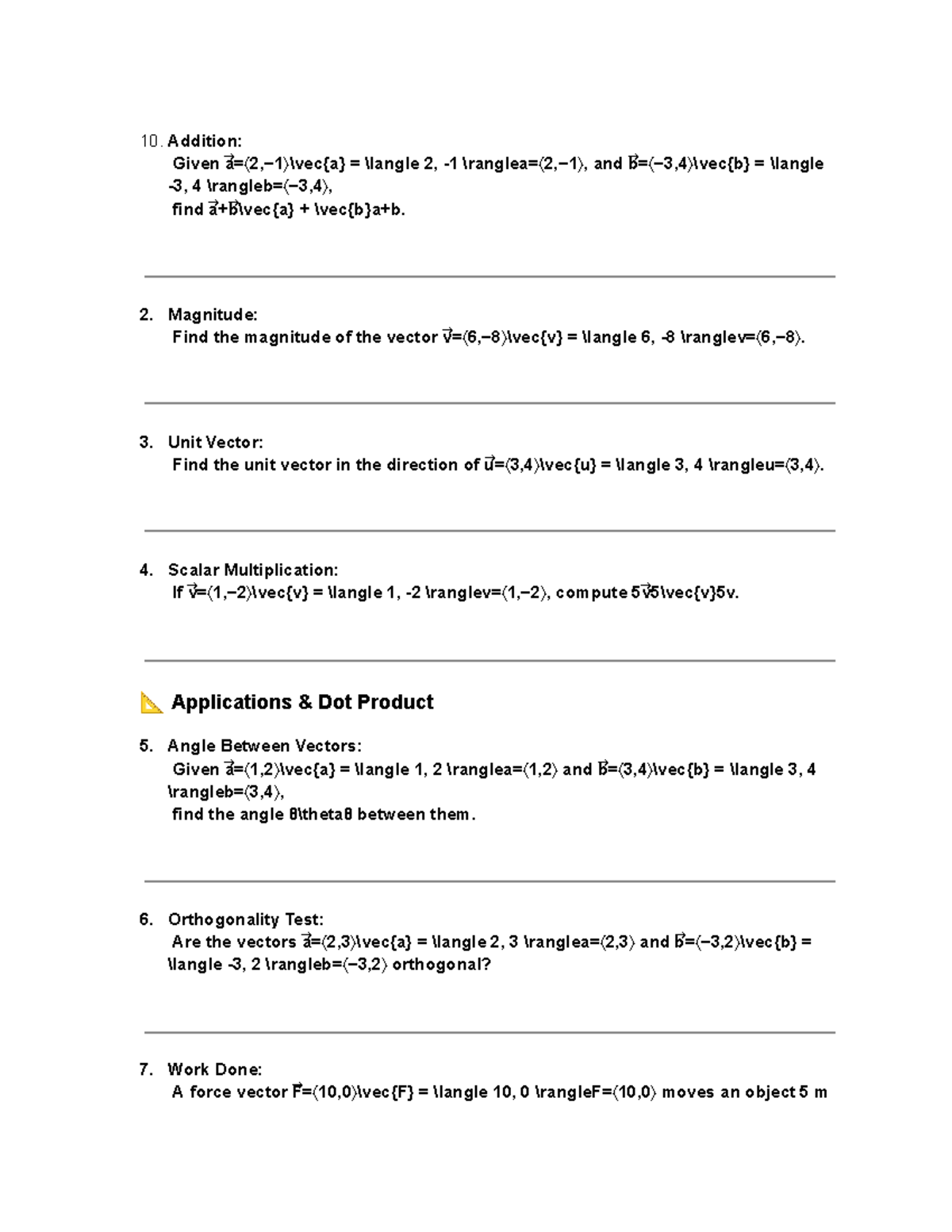 Vectors Problems and Applications: Magnitude, Unit Vector, and Dot ...