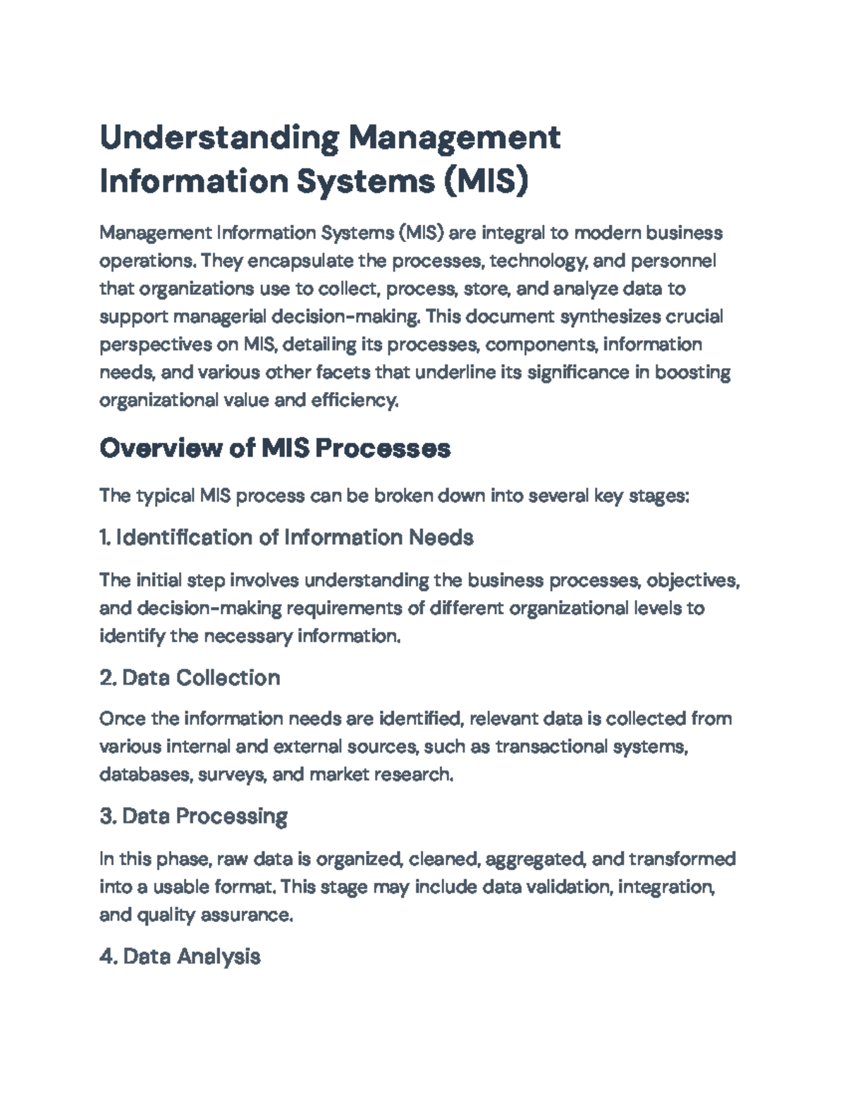 Management Information Systems (MIS): Processes, Components, and ...