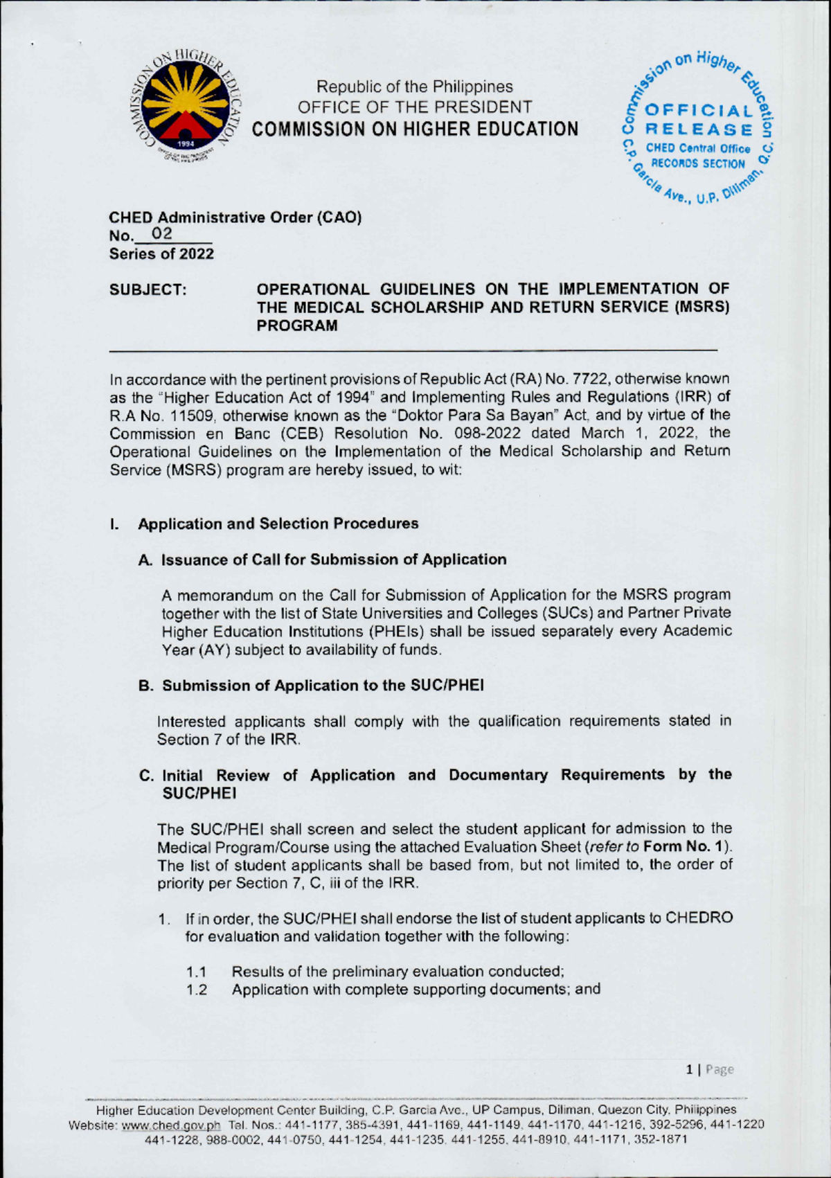 MSRS-Operational Guidelines for Medical Scholarship Program (2022 ...