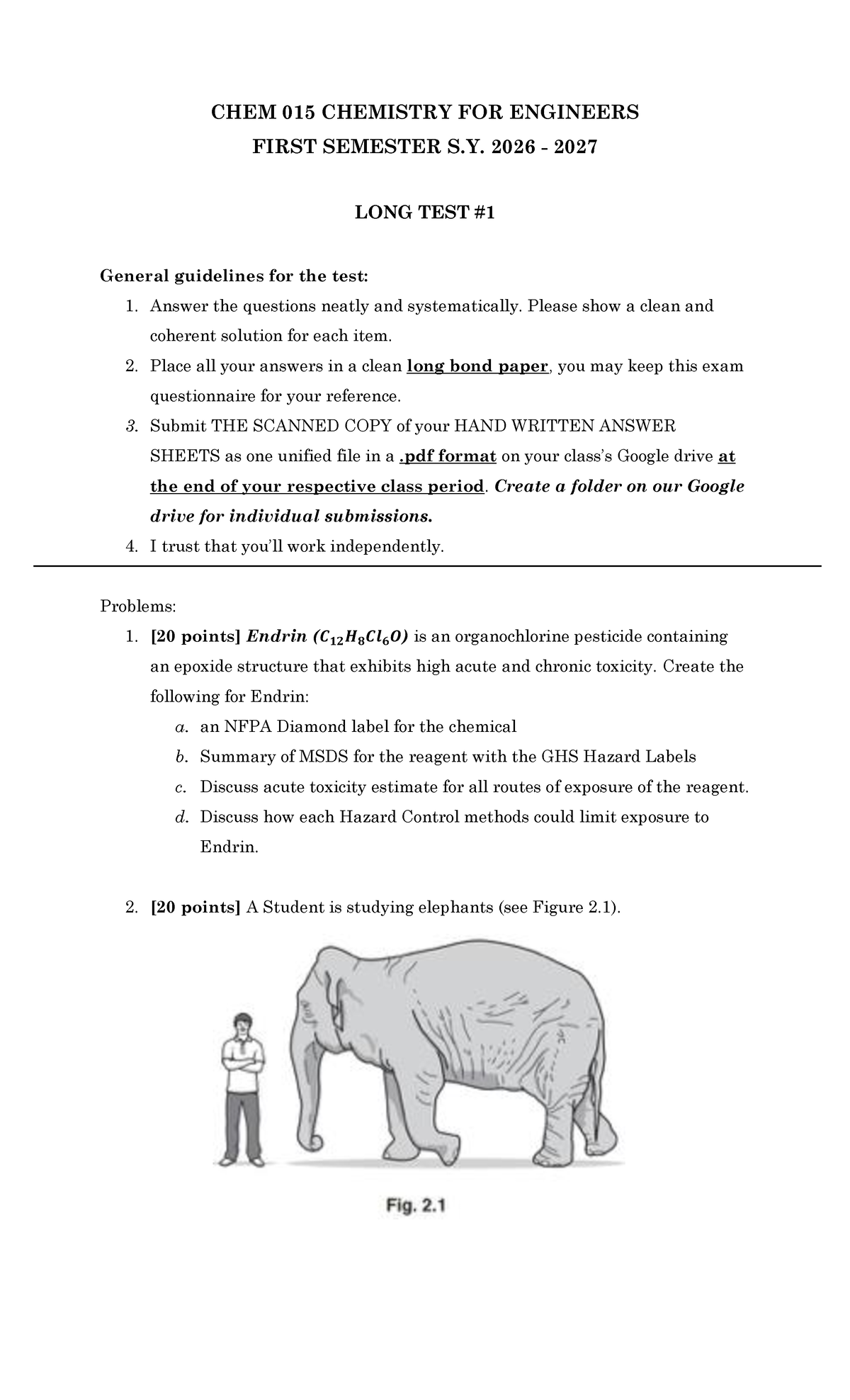 CHEM 015 LT-1-26-27 - CFE Practical Exam Guidelines and Problems - Studocu
