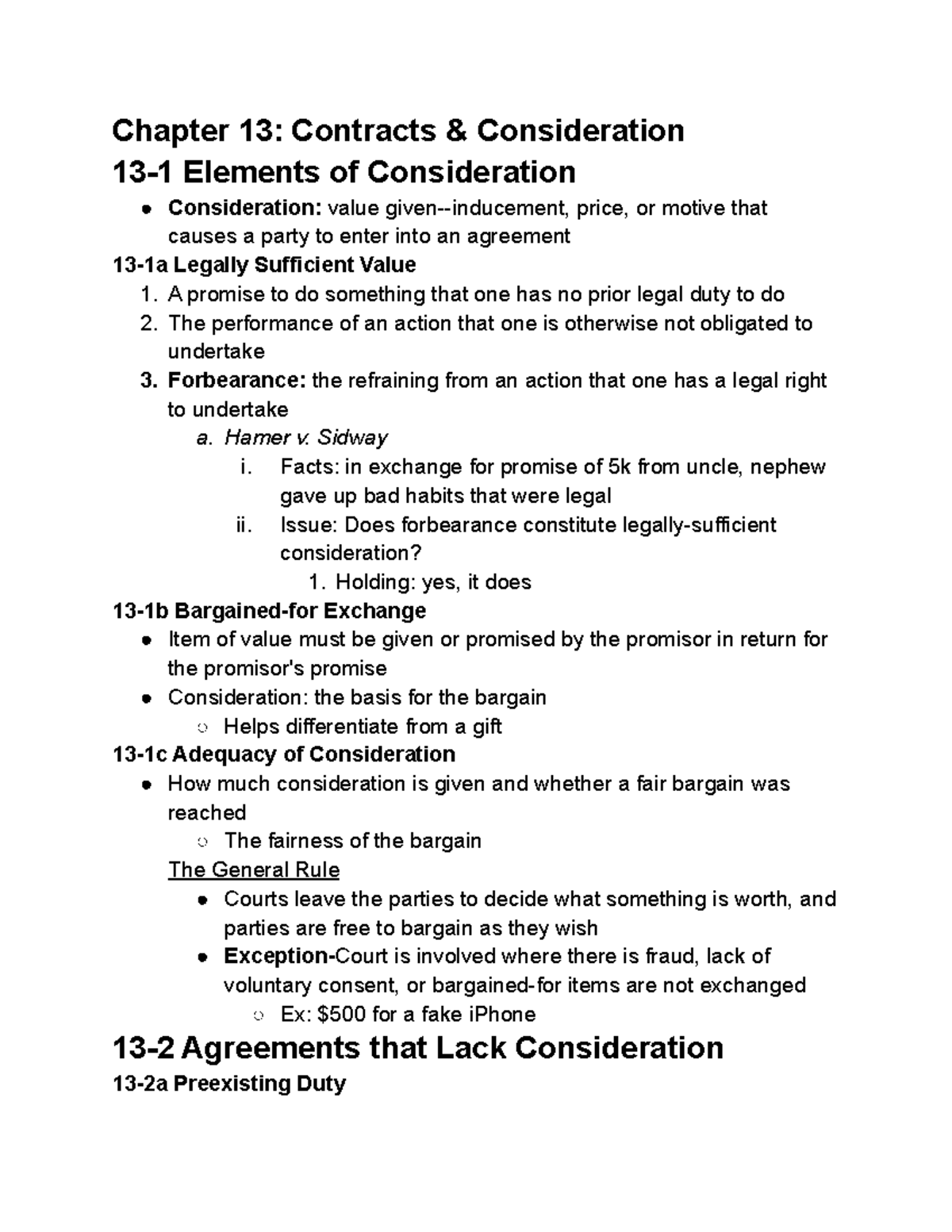 Contracts & Consideration: Key Concepts from Chapter 13 - Studocu