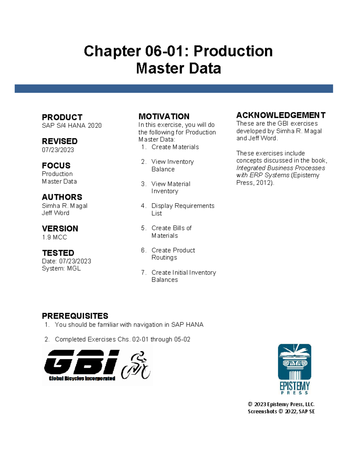 Ch.06-01 Production Master Data - S4HANA 2020 MCC V1 - Chapter 06-01 ...