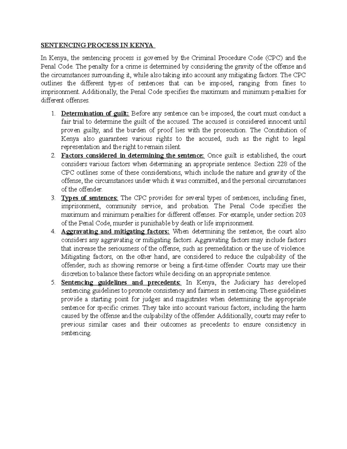 Crimm Procedure (CPC) - Sentencing Process and Guidelines in Kenya ...