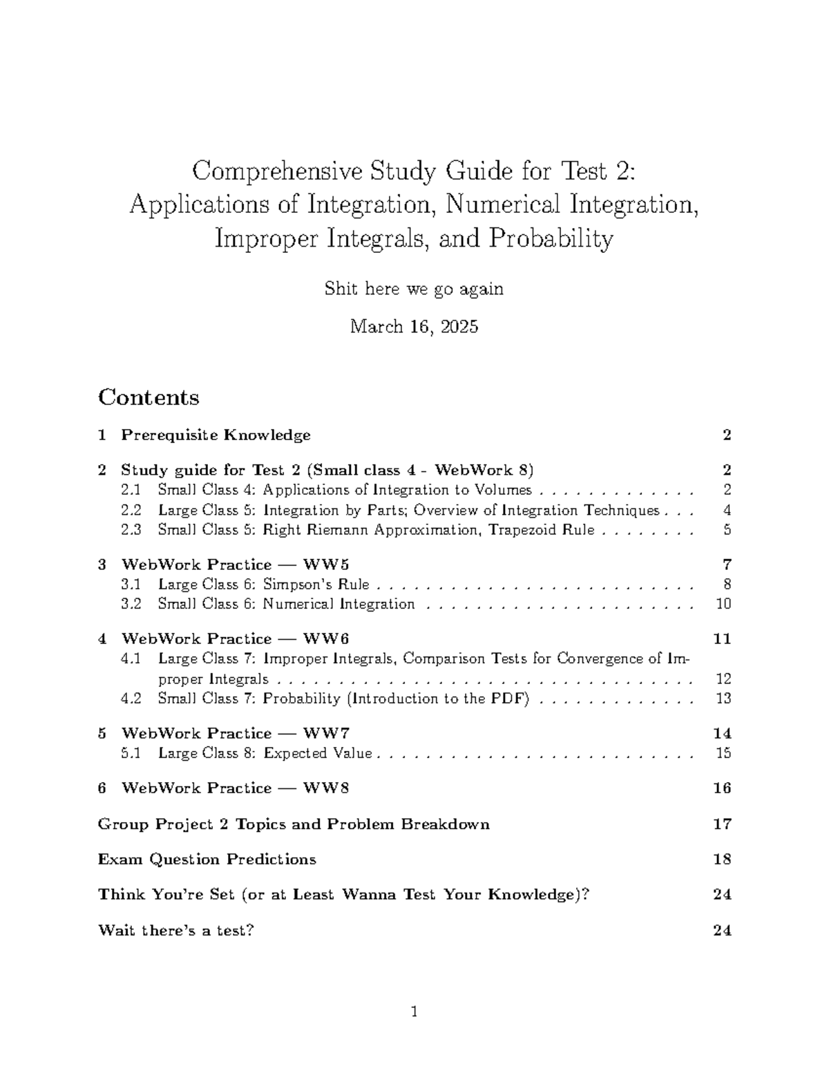 MATH101 MT2 - Comprehensive Study Guide on Integration & Probability ...