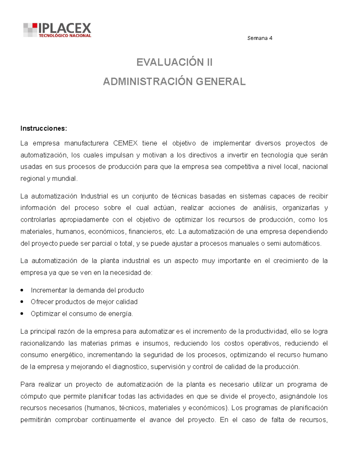 Eva 2 Evaluación II: Automatización y Control en CEMEX - Studocu