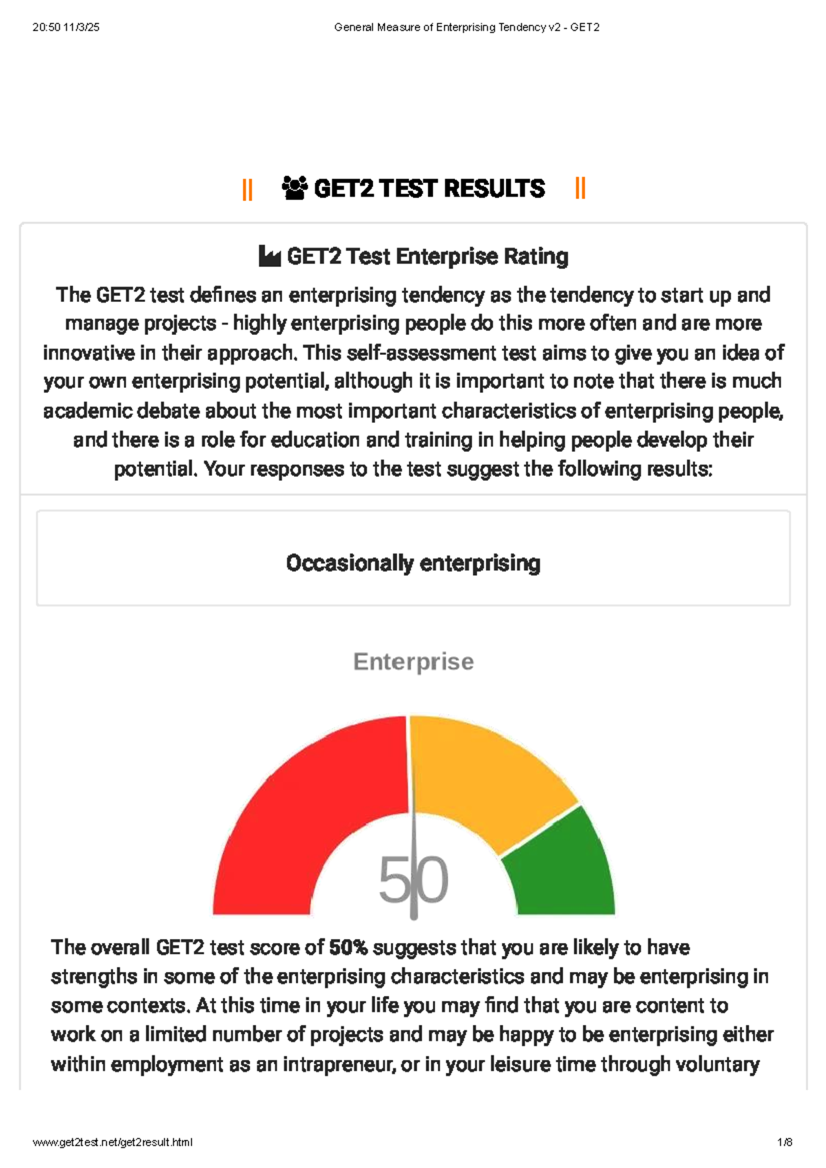 GET2 Test Results: Understanding Your Enterprising Tendency - Studocu