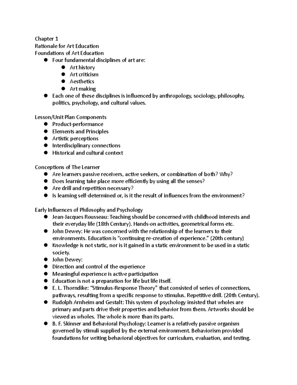 Chapter 1 - ART 366 - Foundations of Art Education Notes - Studocu