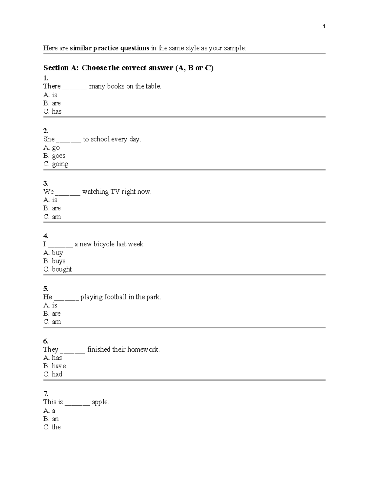 Sample Practice Test: English Grammar Questions (PUD) - Studocu
