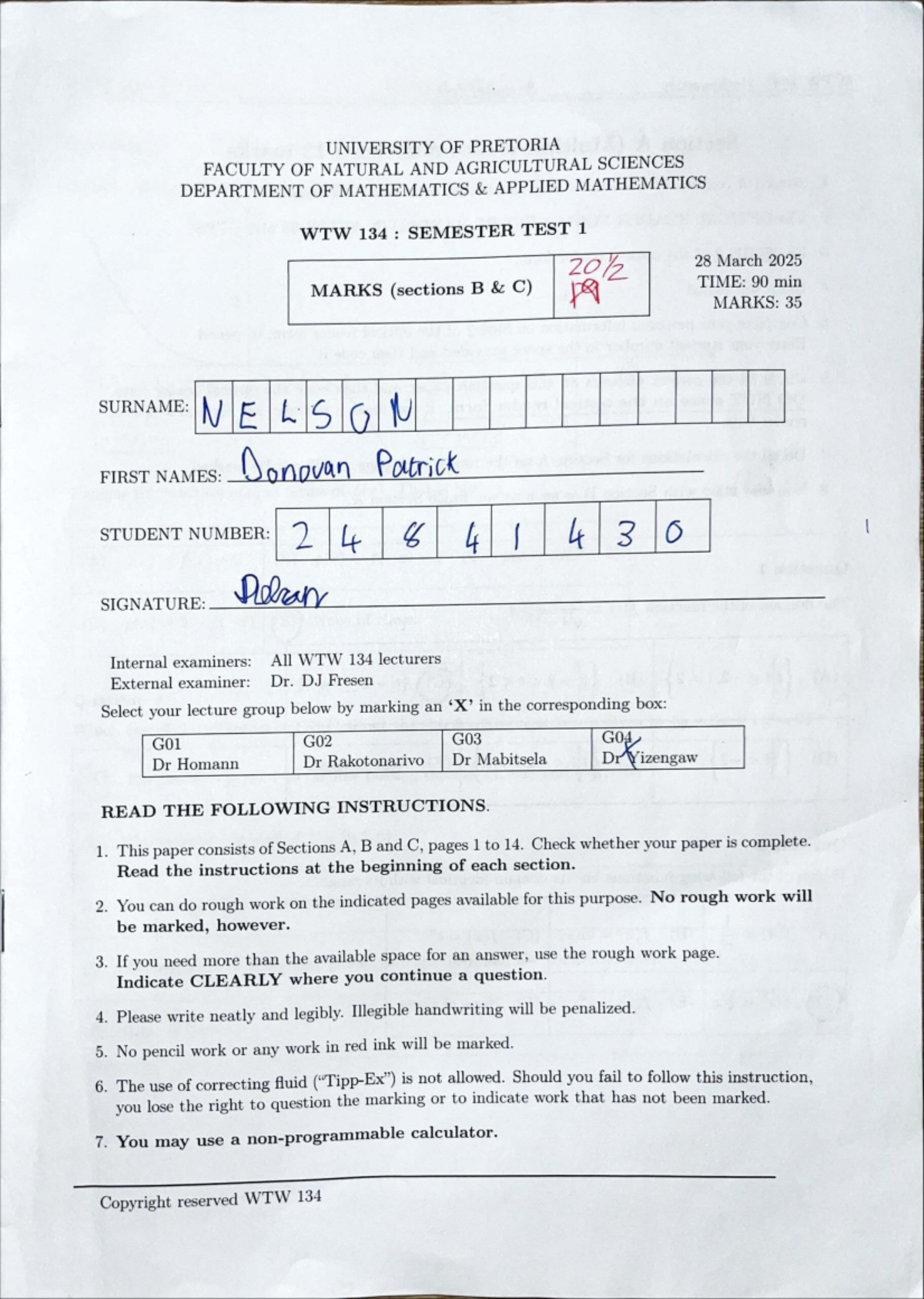 WTW 134 Mathematics Semester Test 1 - March 2025 Exam Paper - Studocu